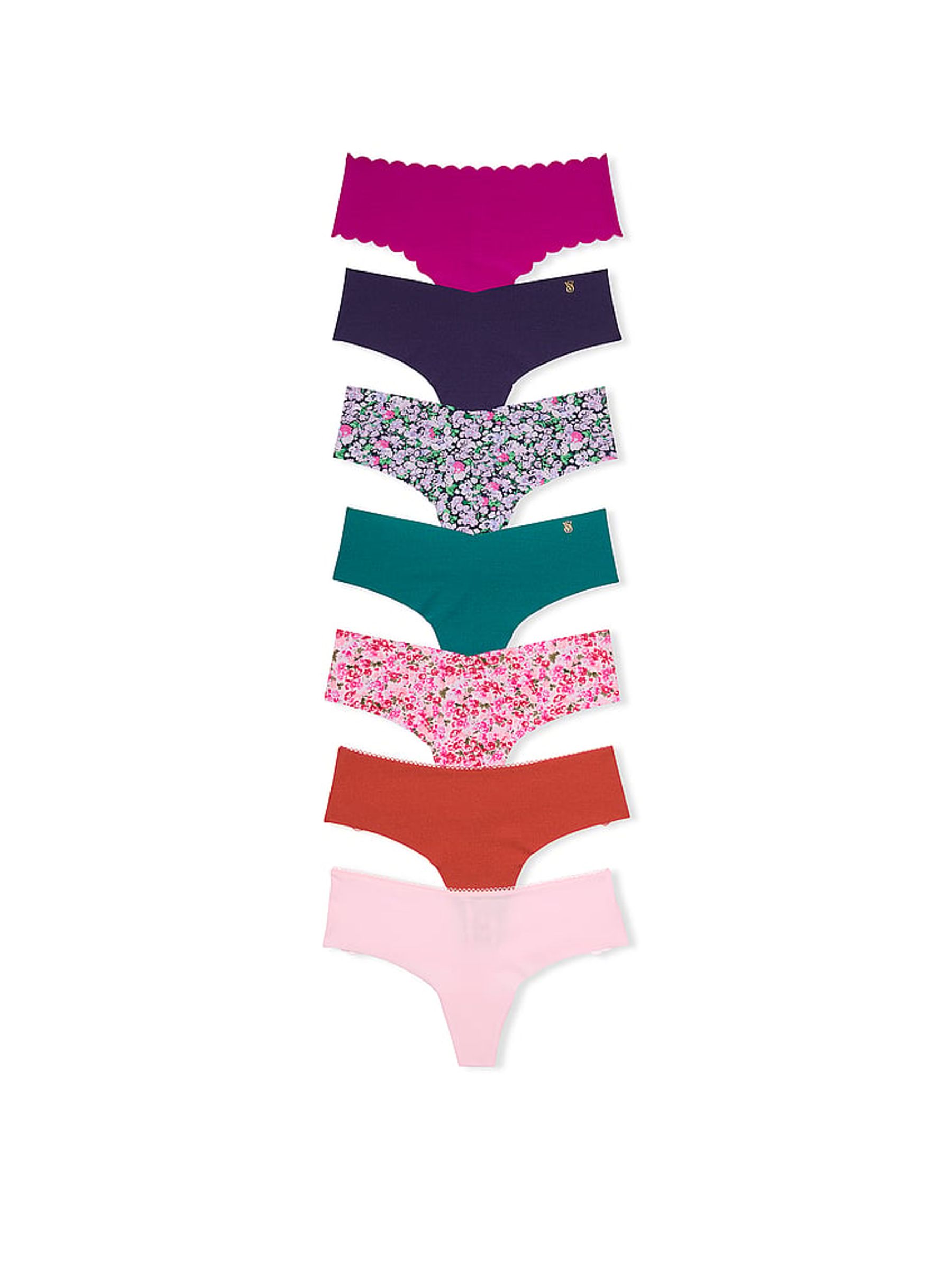 Navy/Purple/Blue/Pink/Green Thong 7 Pack Knickers - Image 1 of 3