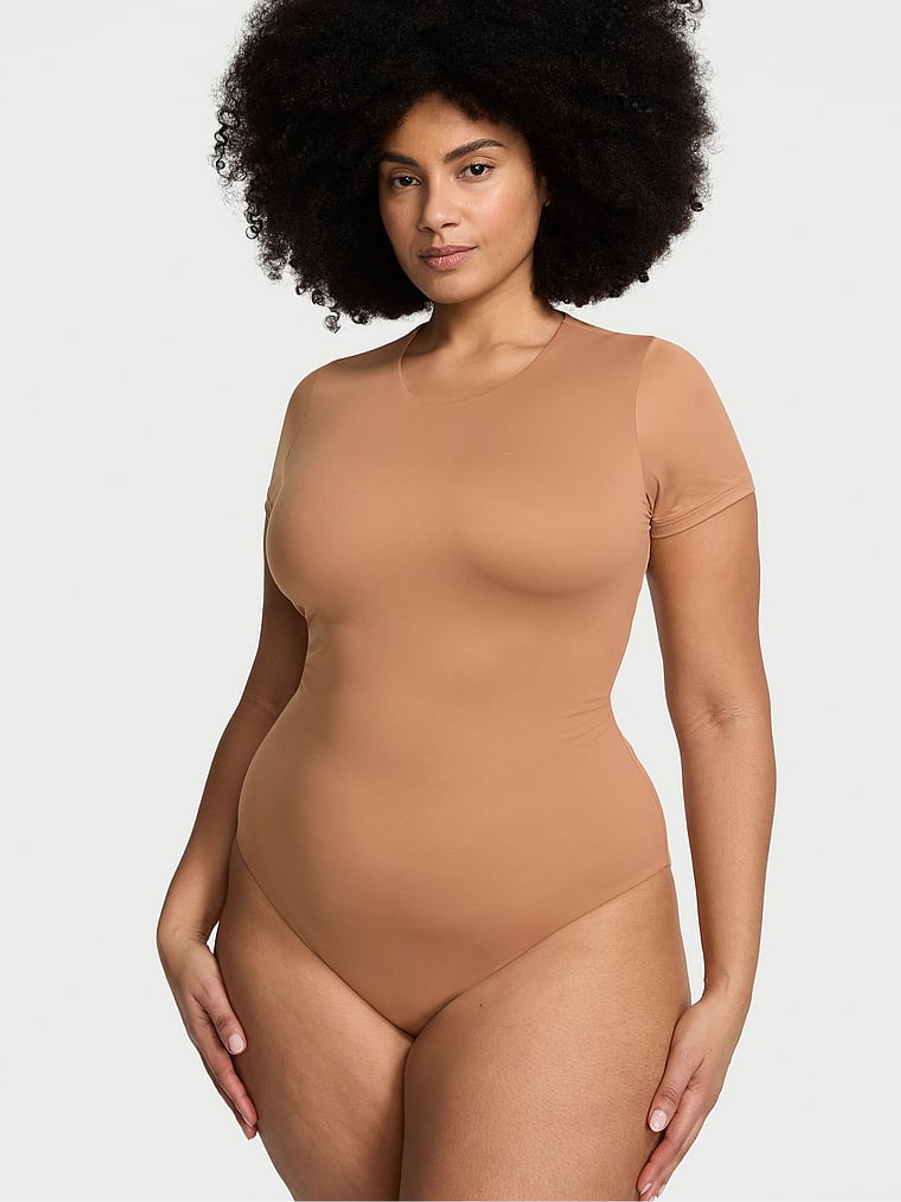 Toffee Nude FeatherSoft™ BODYWEAR Short-Sleeve Bodysuit - Image 1 of 3