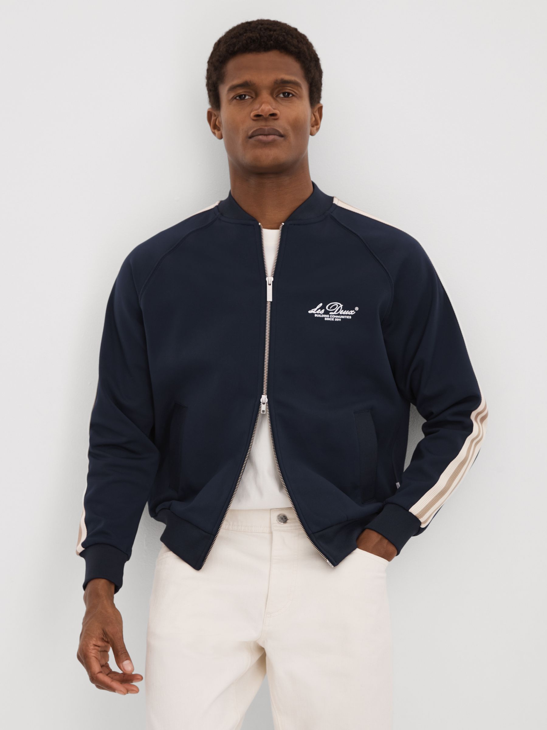 Les Deux Side Stripe Track Jacket in Dark Navy - Image 1 of 6