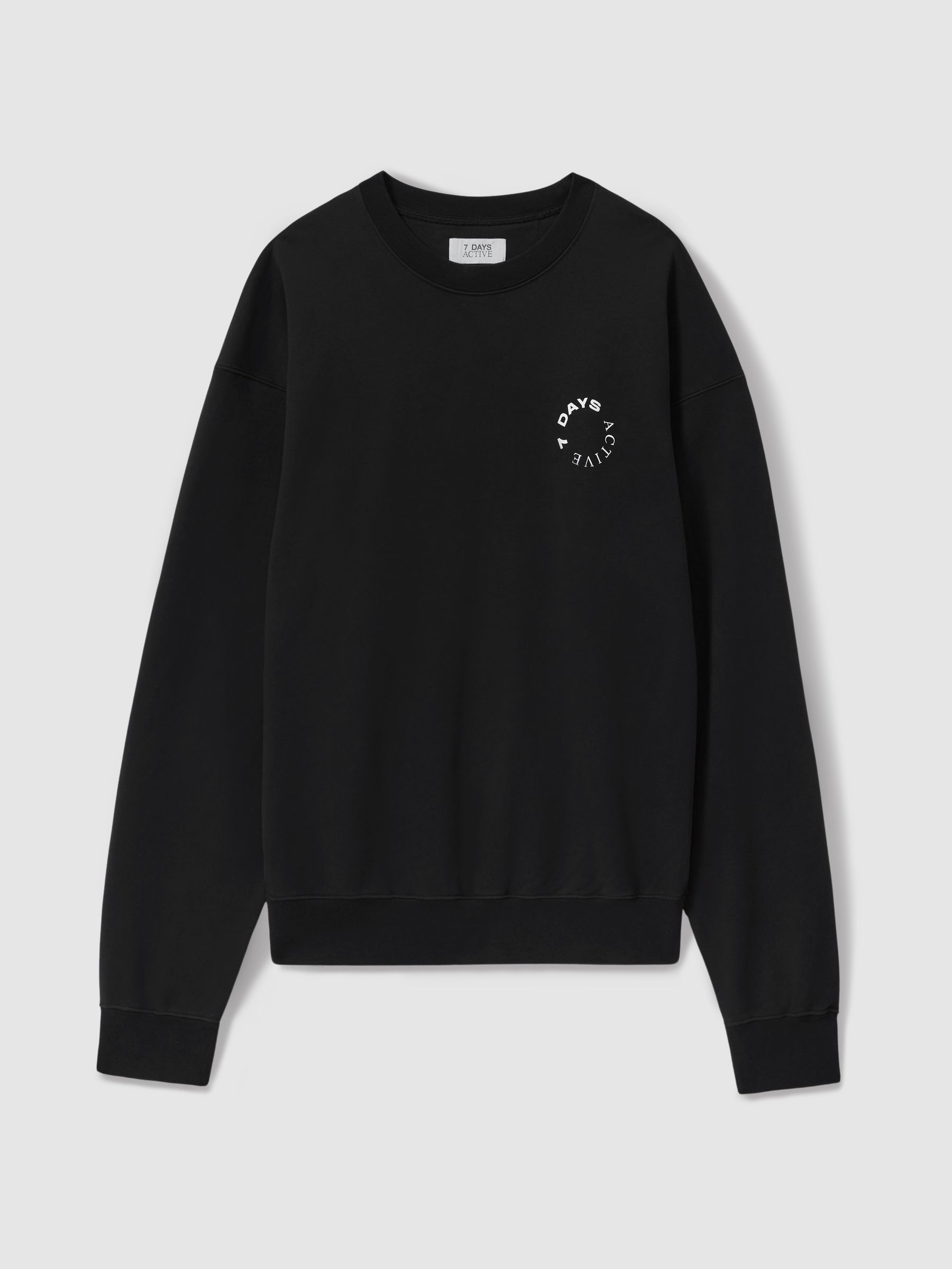 7 Days Active Cotton Crew Neck Sweatshirt in Black - Image 1 of 5