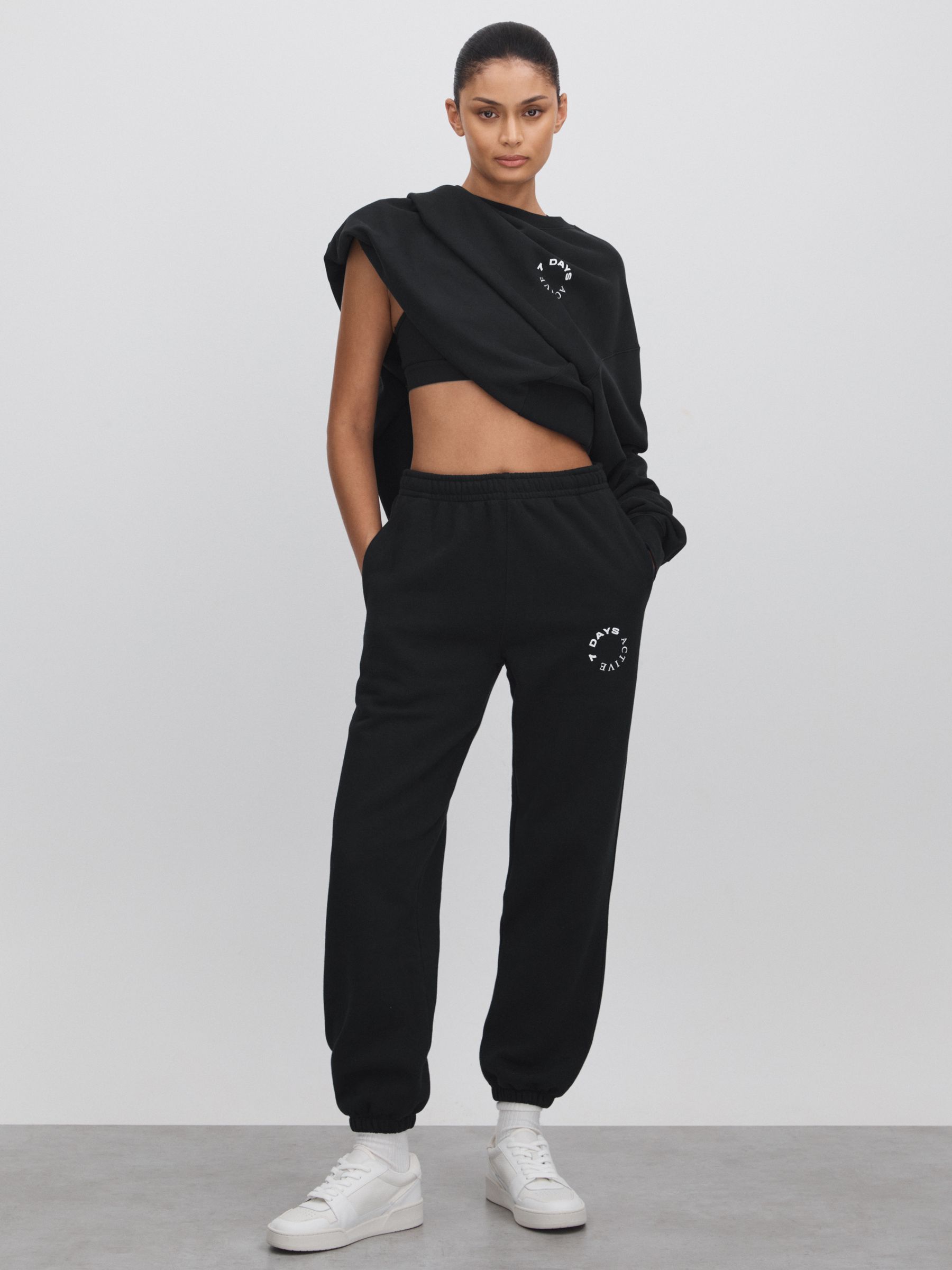 7 Days Active Cotton Crew Neck Sweatshirt in Black - Image 3 of 5