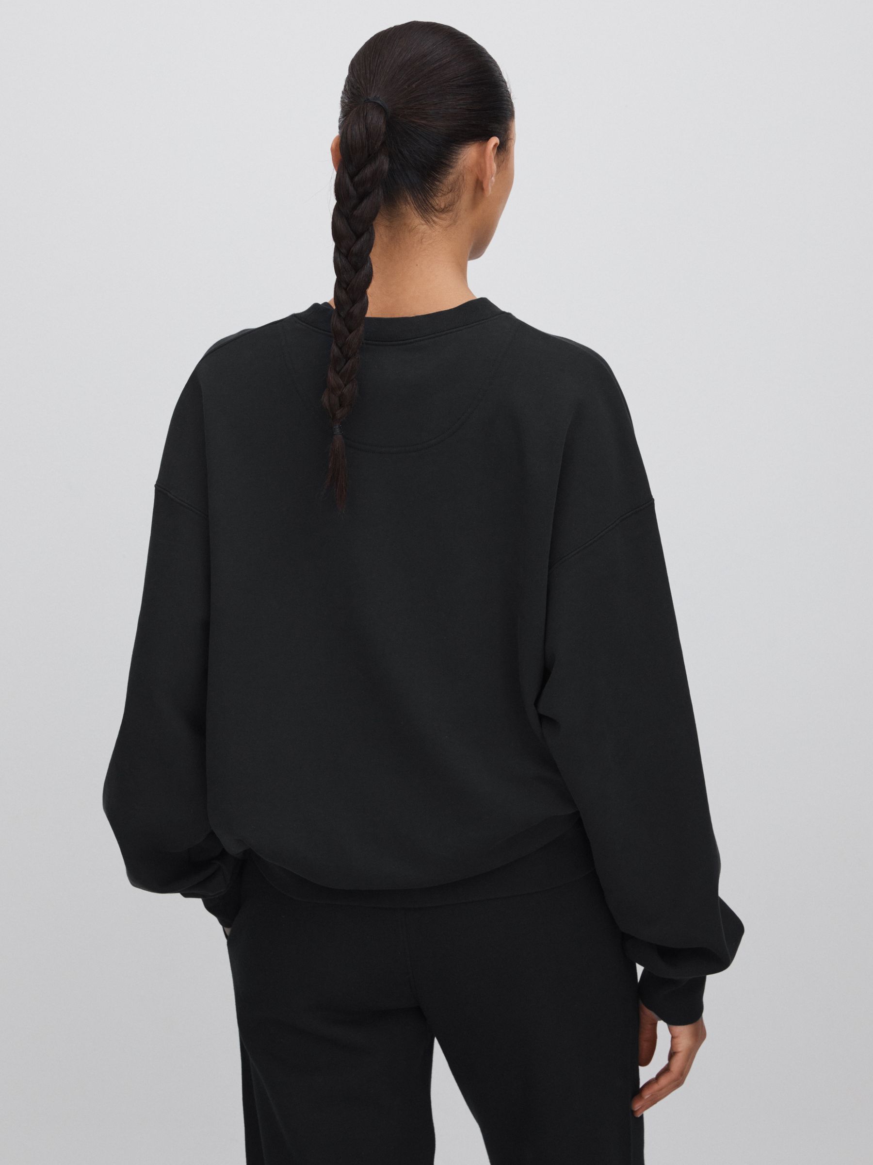 7 Days Active Cotton Crew Neck Sweatshirt in Black - Image 4 of 5
