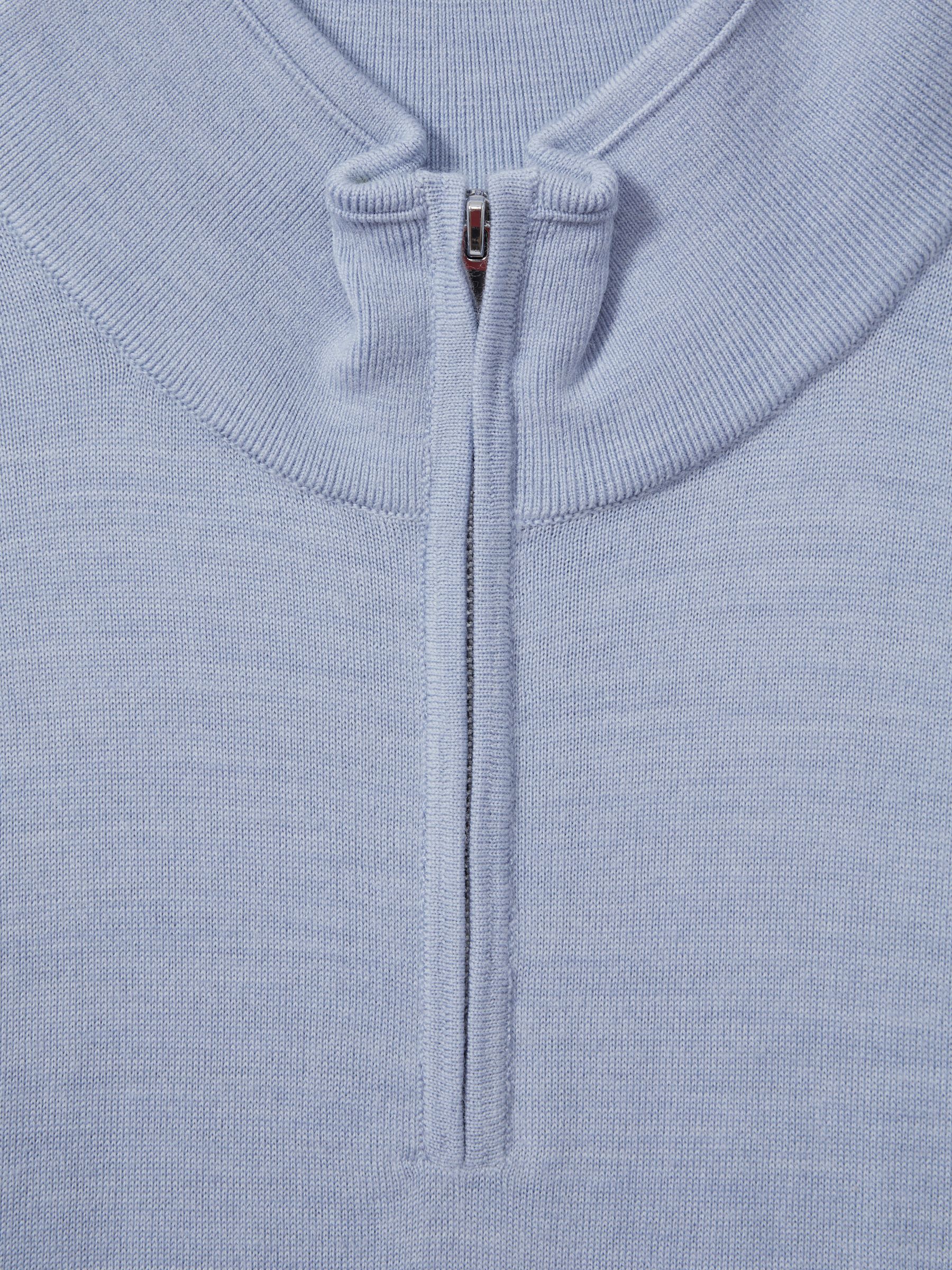 Merino Wool Half-Zip Funnel Neck Jumper in Soft Blue Melange - Image 4 of 4
