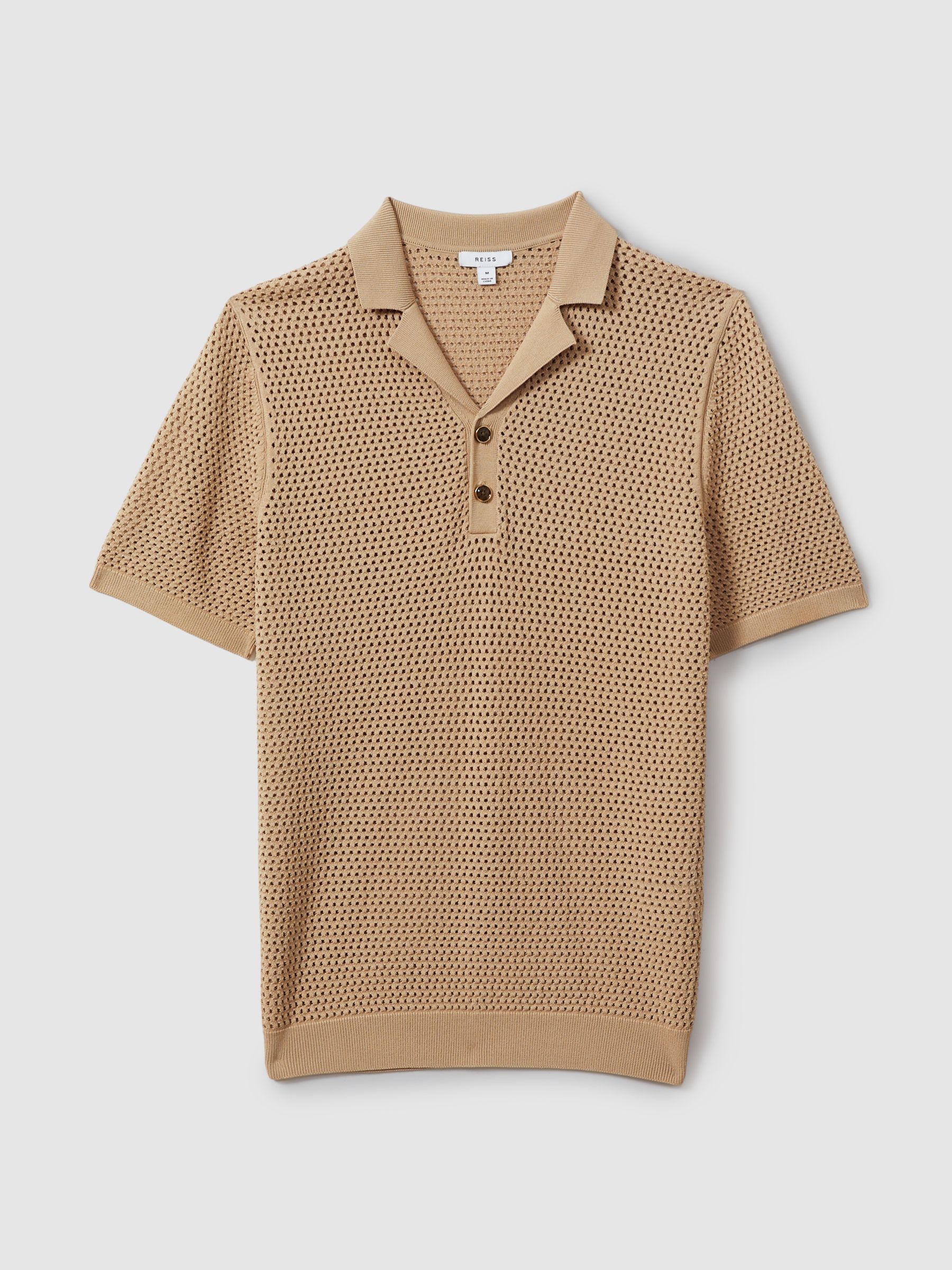 Knitted Cuban Collar Polo Shirt in Stone - Image 2 of 5