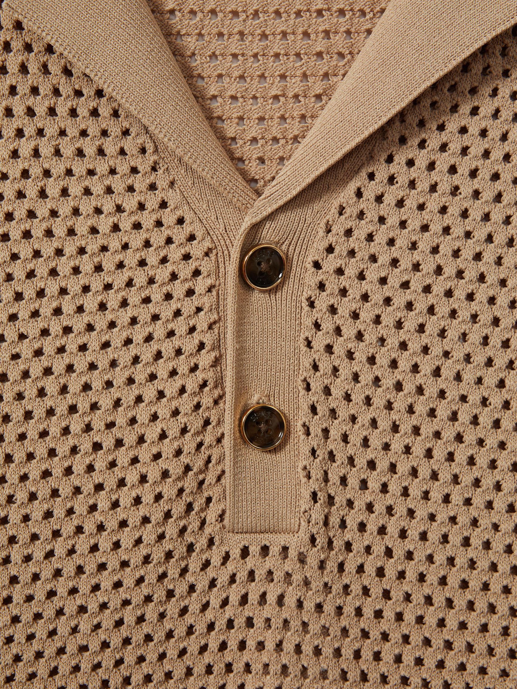 Knitted Cuban Collar Polo Shirt in Stone - Image 5 of 5