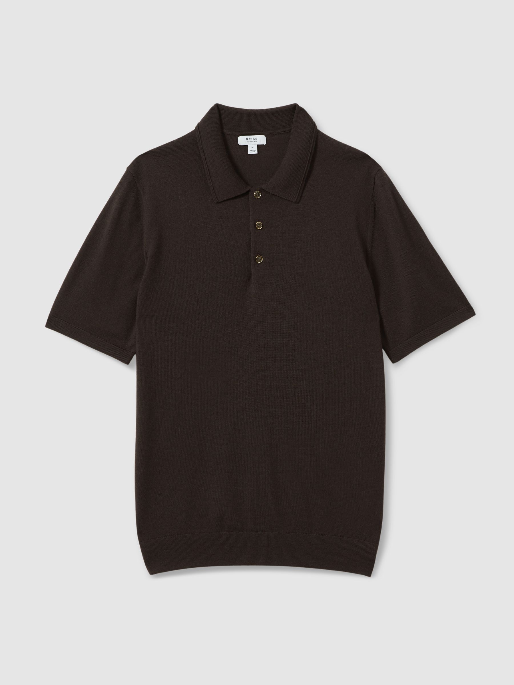 Merino Wool Polo Shirt in Coco Brown - Image 2 of 5