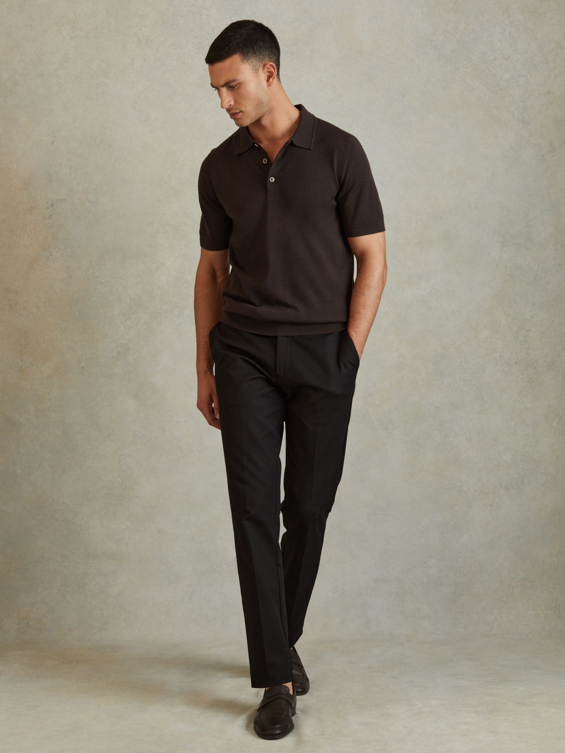 Merino Wool Polo Shirt in Coco Brown - Image 3 of 5