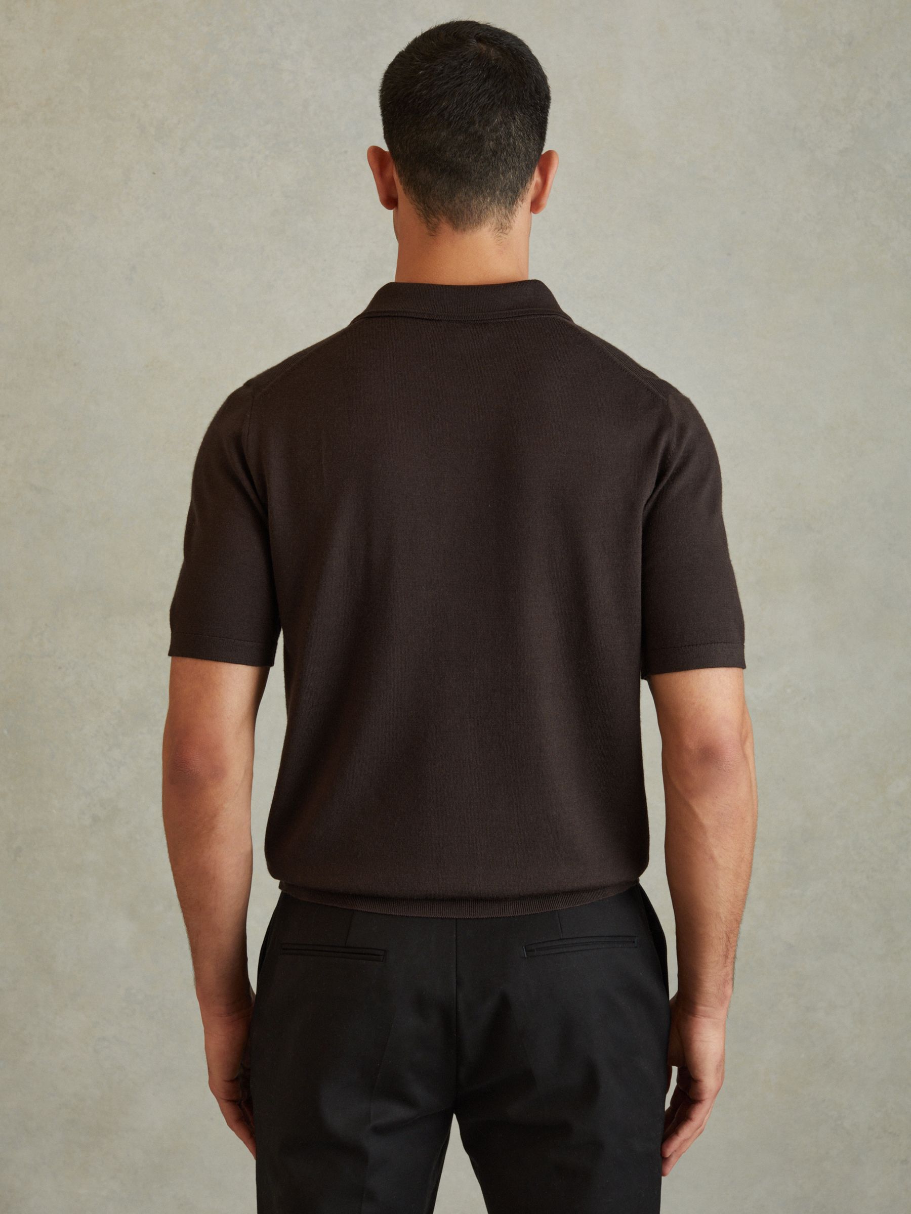 Merino Wool Polo Shirt in Coco Brown - Image 4 of 5