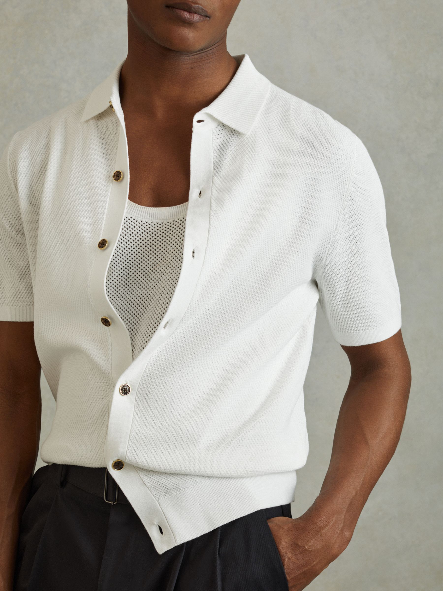 Cotton Blend Textured Shirt in White - Image 4 of 6