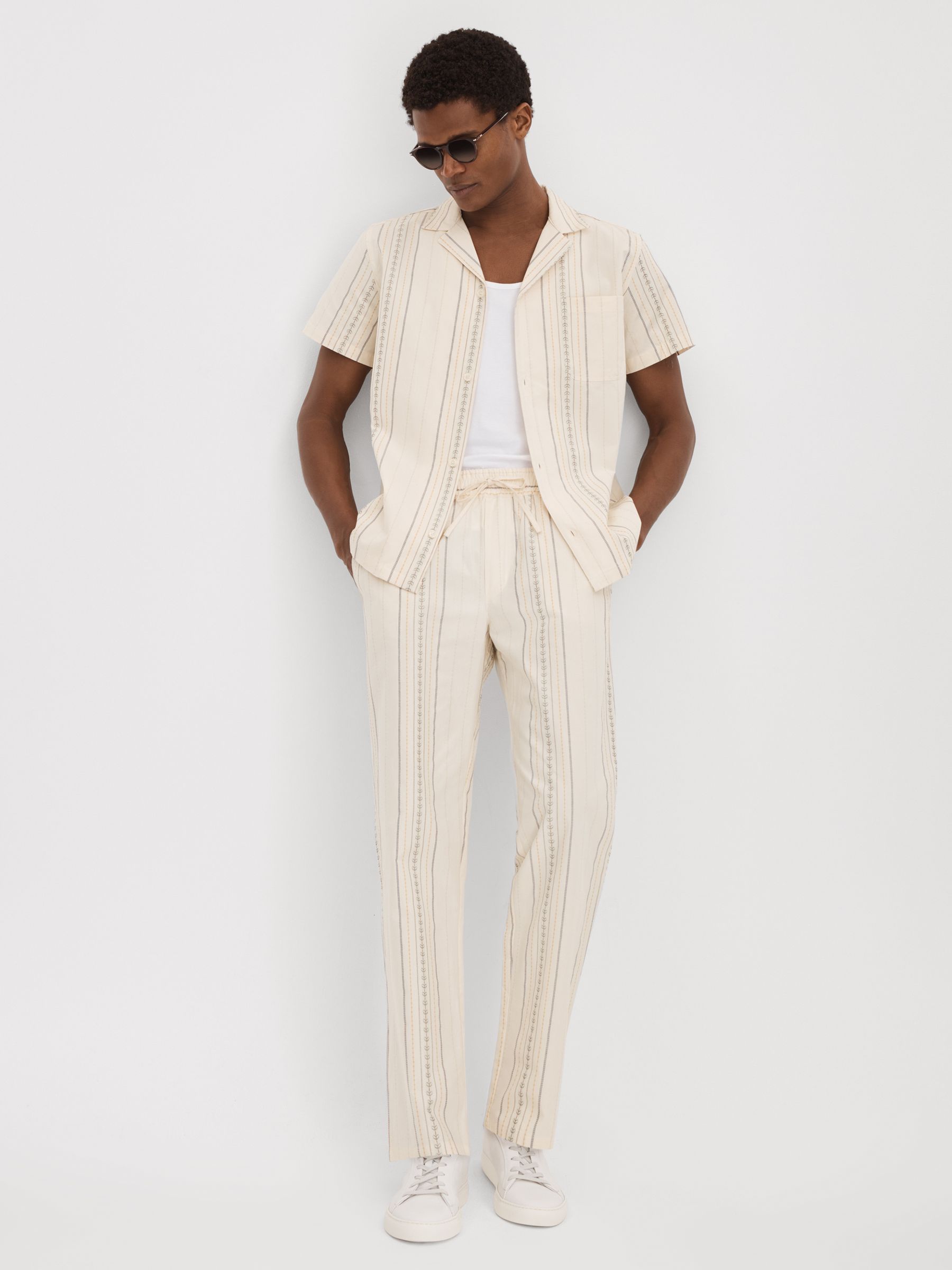 Les Deux Cotton Embroidered Trousers in Ivory - Image 1 of 6