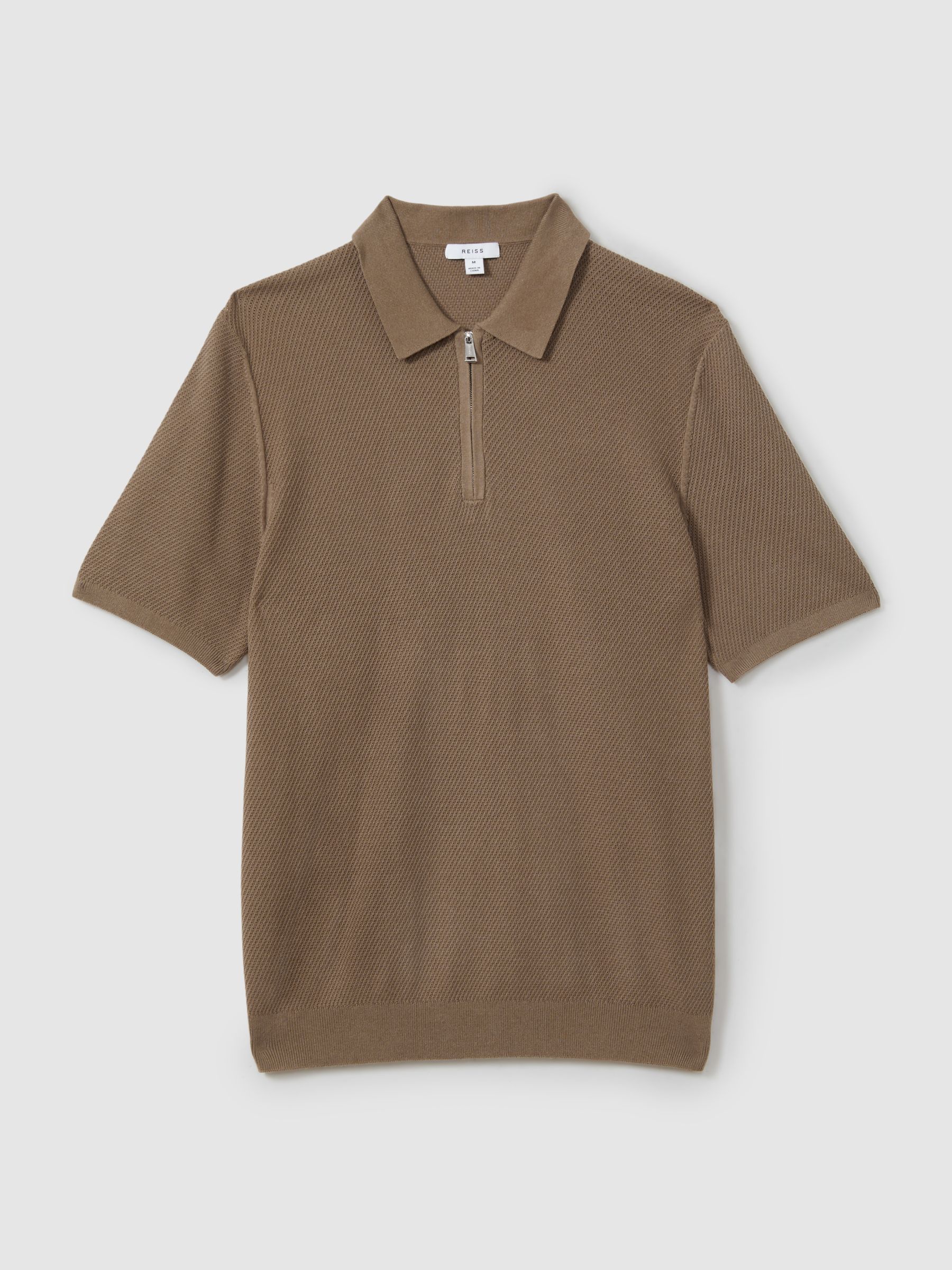 Textured Half-Zip Polo Shirt in Camel - Image 2 of 6 Textured Half-Zip Polo Shirt in Camel - Image 2 of 6