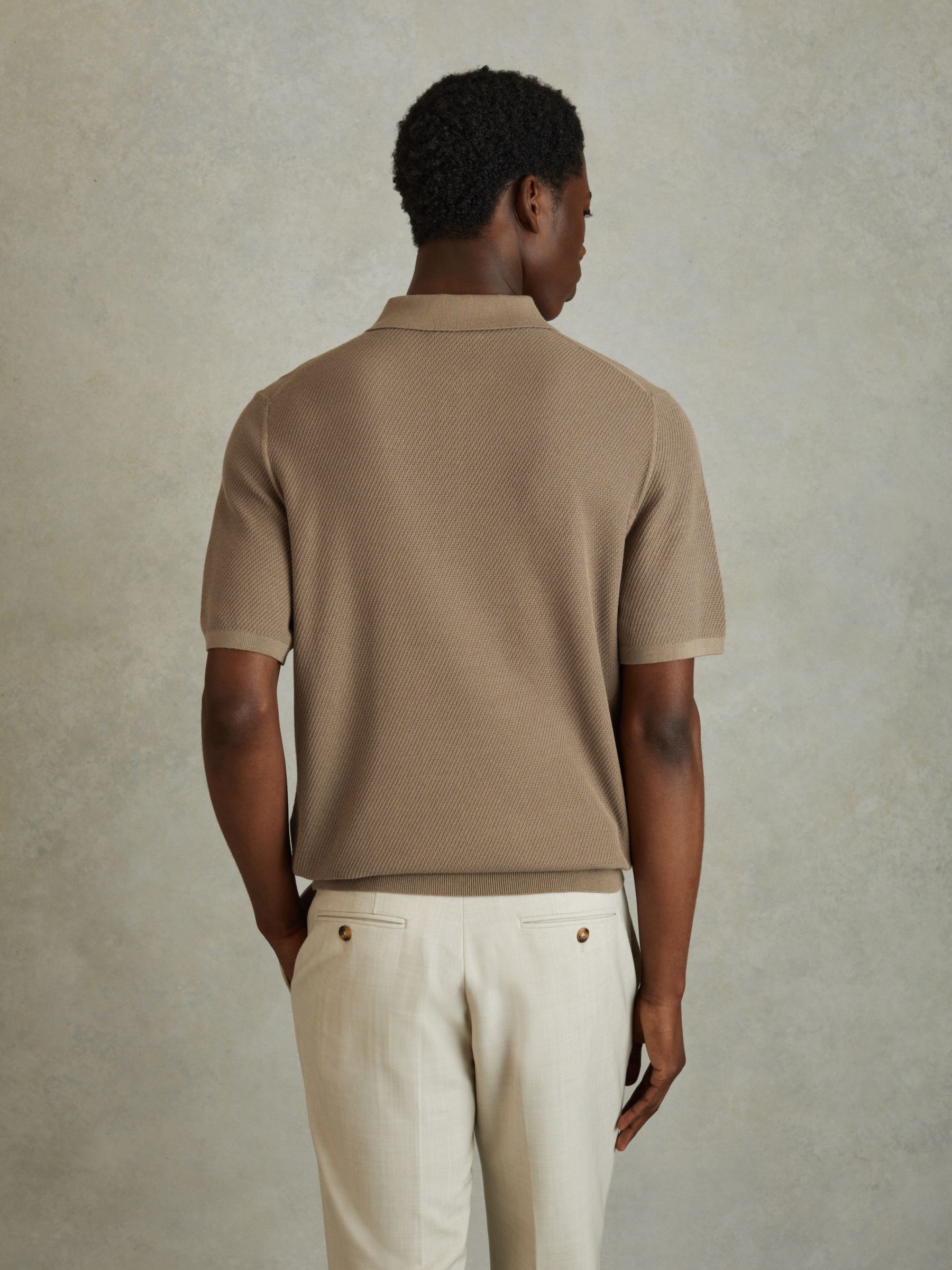 Textured Half-Zip Polo Shirt in Camel - Image 5 of 6