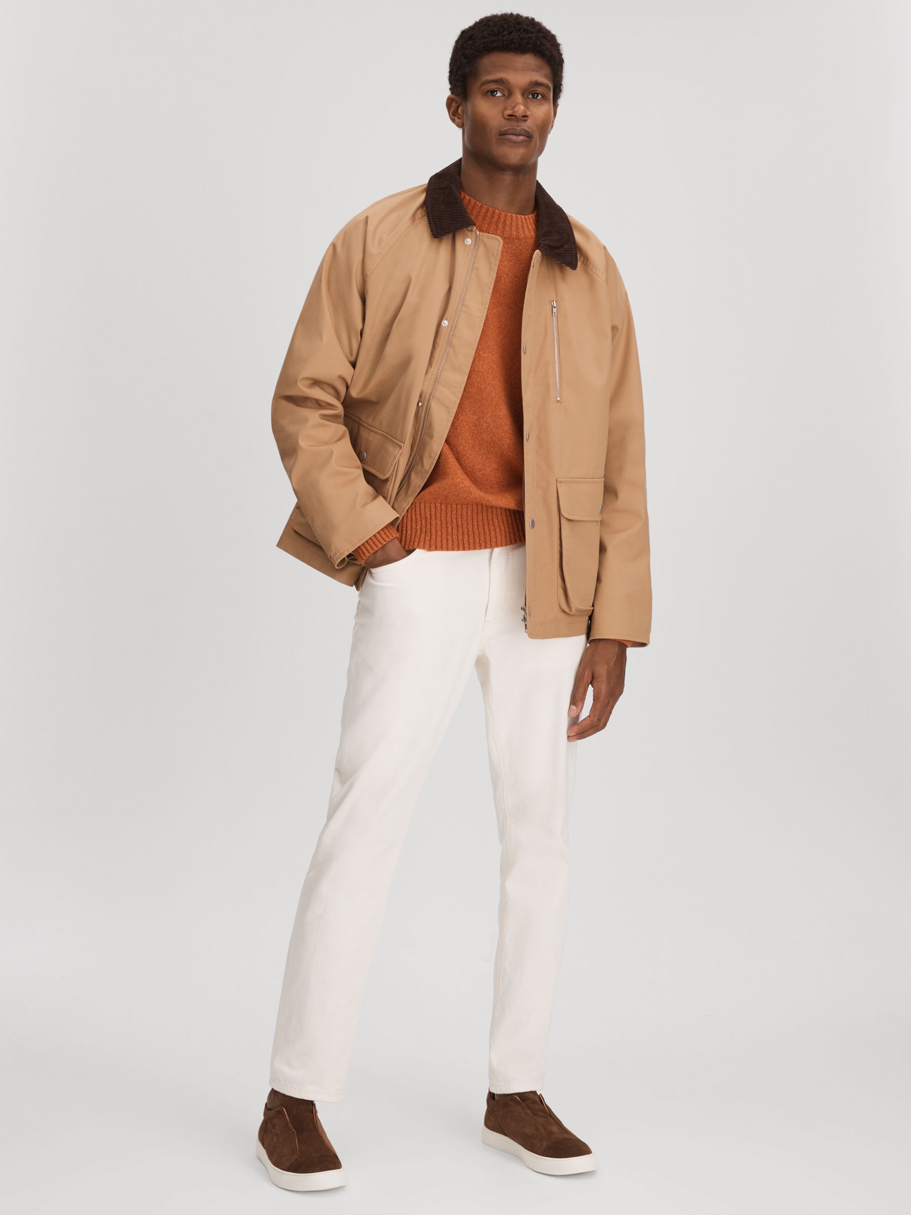 Les Deux Water Resistant Canvas Zip-Through Jacket in Camel - Image 3 of 7