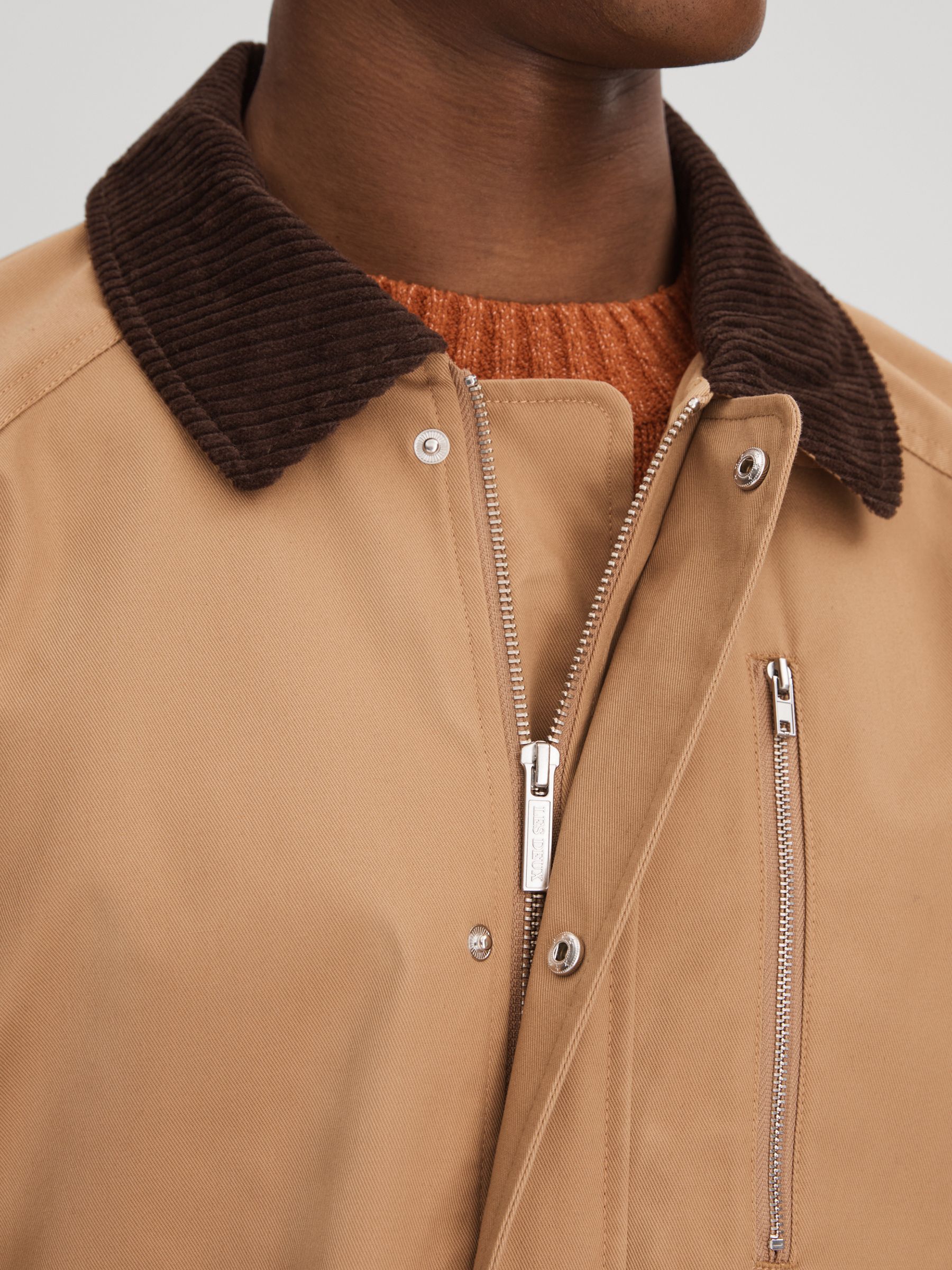 Les Deux Water Resistant Canvas Zip-Through Jacket in Camel - Image 4 of 7