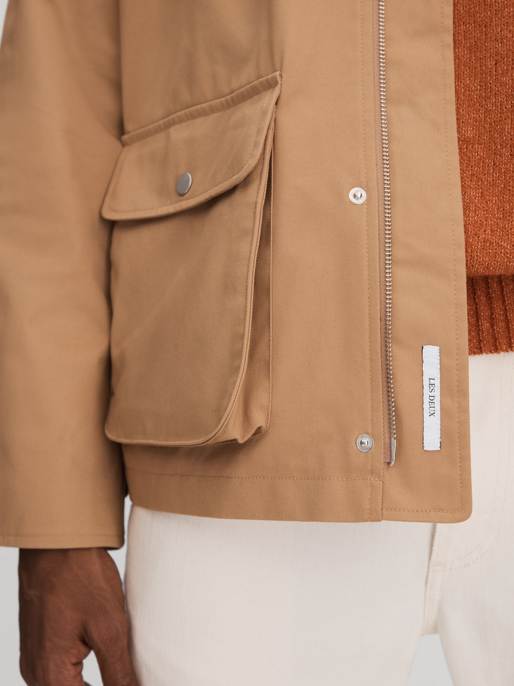 Les Deux Water Resistant Canvas Zip-Through Jacket in Camel - Image 6 of 7