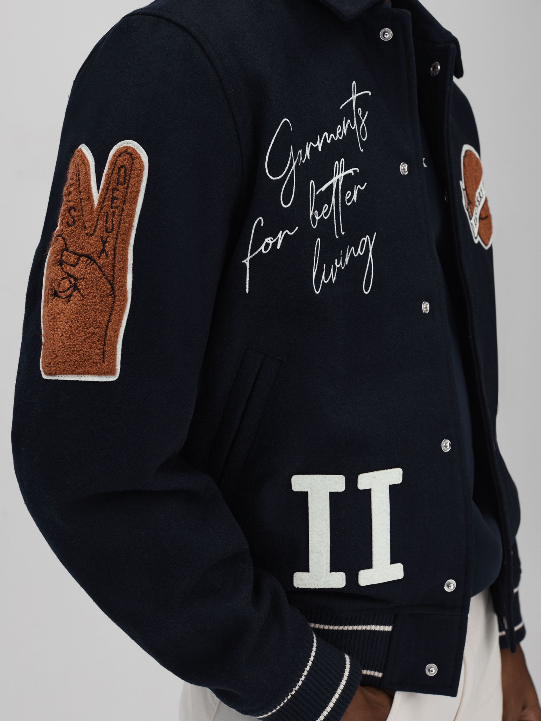 Les Deux Wool Blend Varsity Jacket in Dark Navy - Image 3 of 5