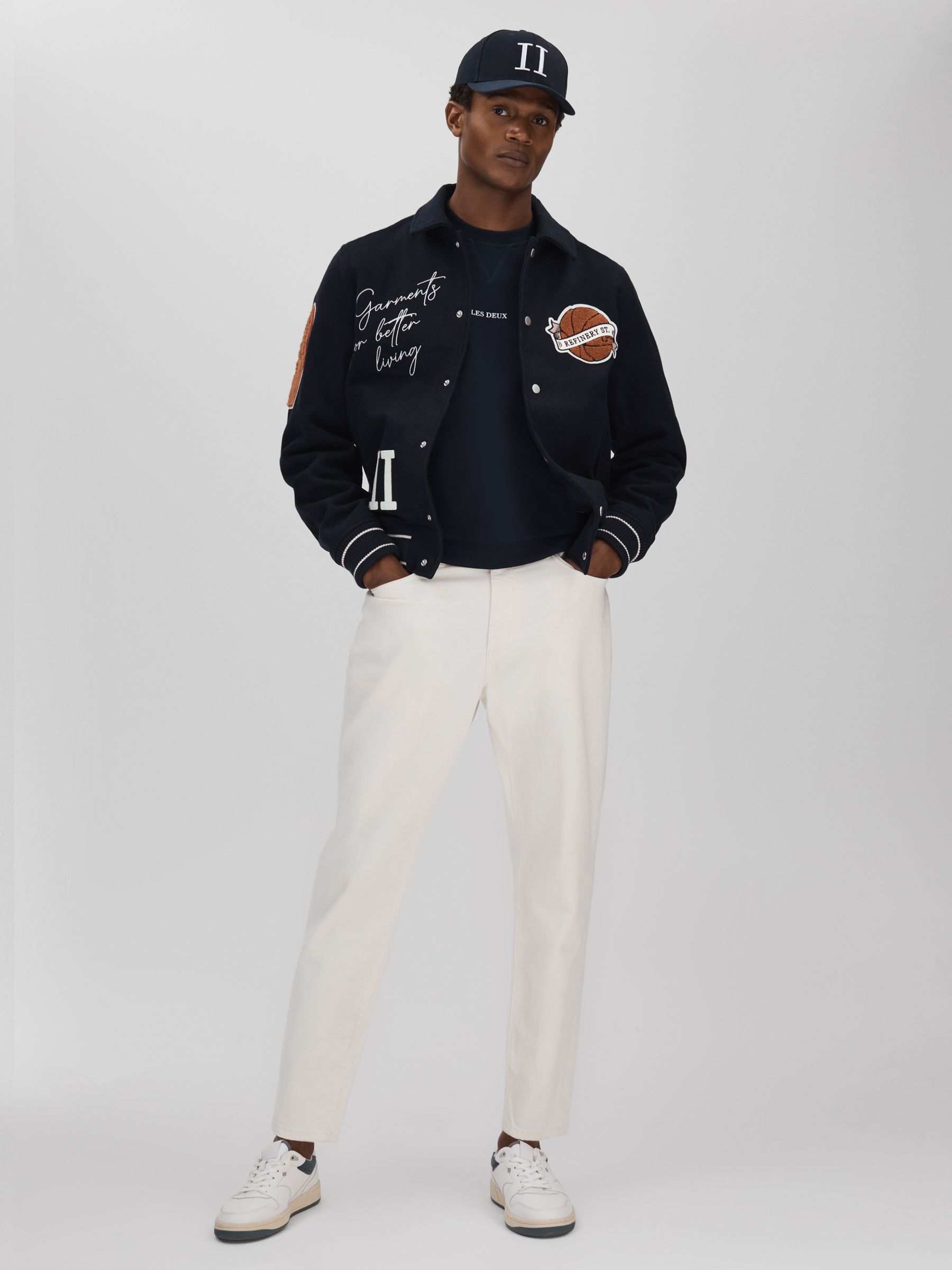 Les Deux Wool Blend Varsity Jacket in Dark Navy - Image 4 of 5