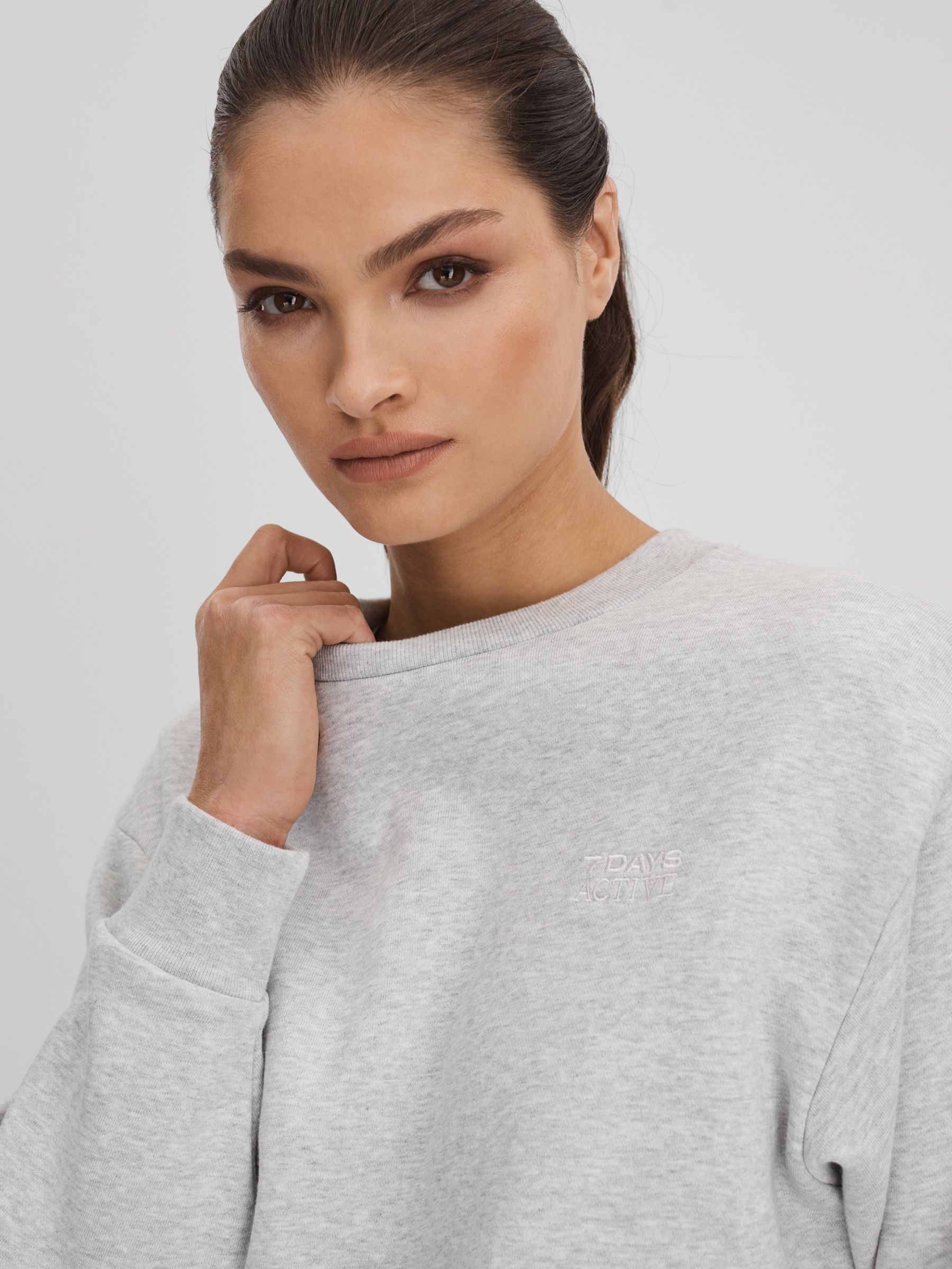 7 Days Active Cotton Crew Neck Sweatshirt in Heather Grey - Image 4 of 6