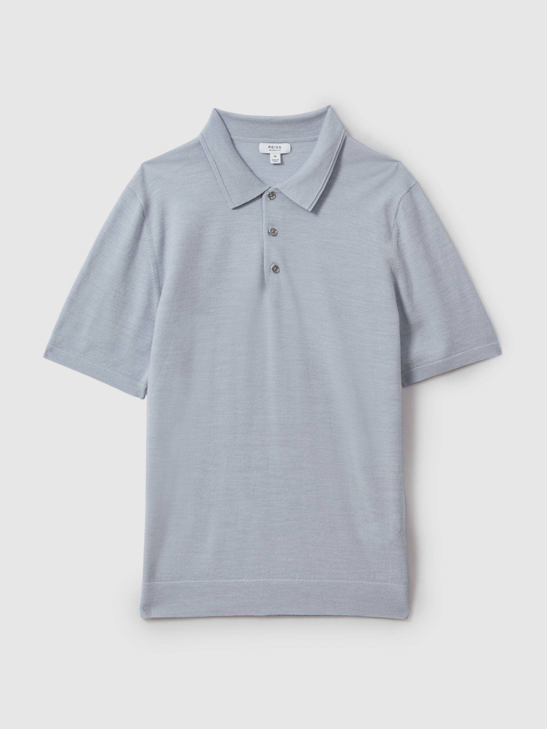 Merino Wool Polo Shirt in Soft Blue Melange - Image 2 of 5