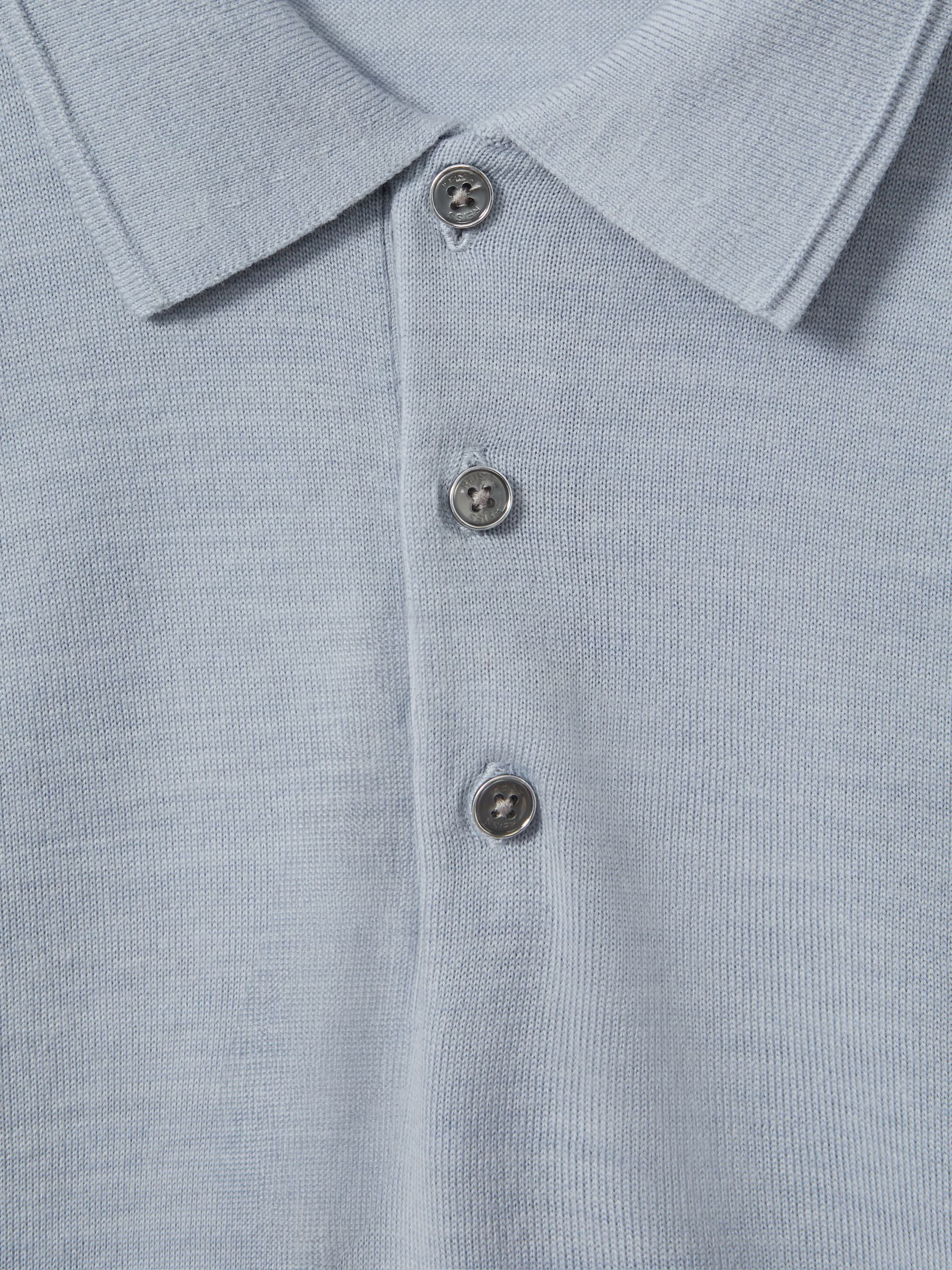 Merino Wool Polo Shirt in Soft Blue Melange - Image 5 of 5