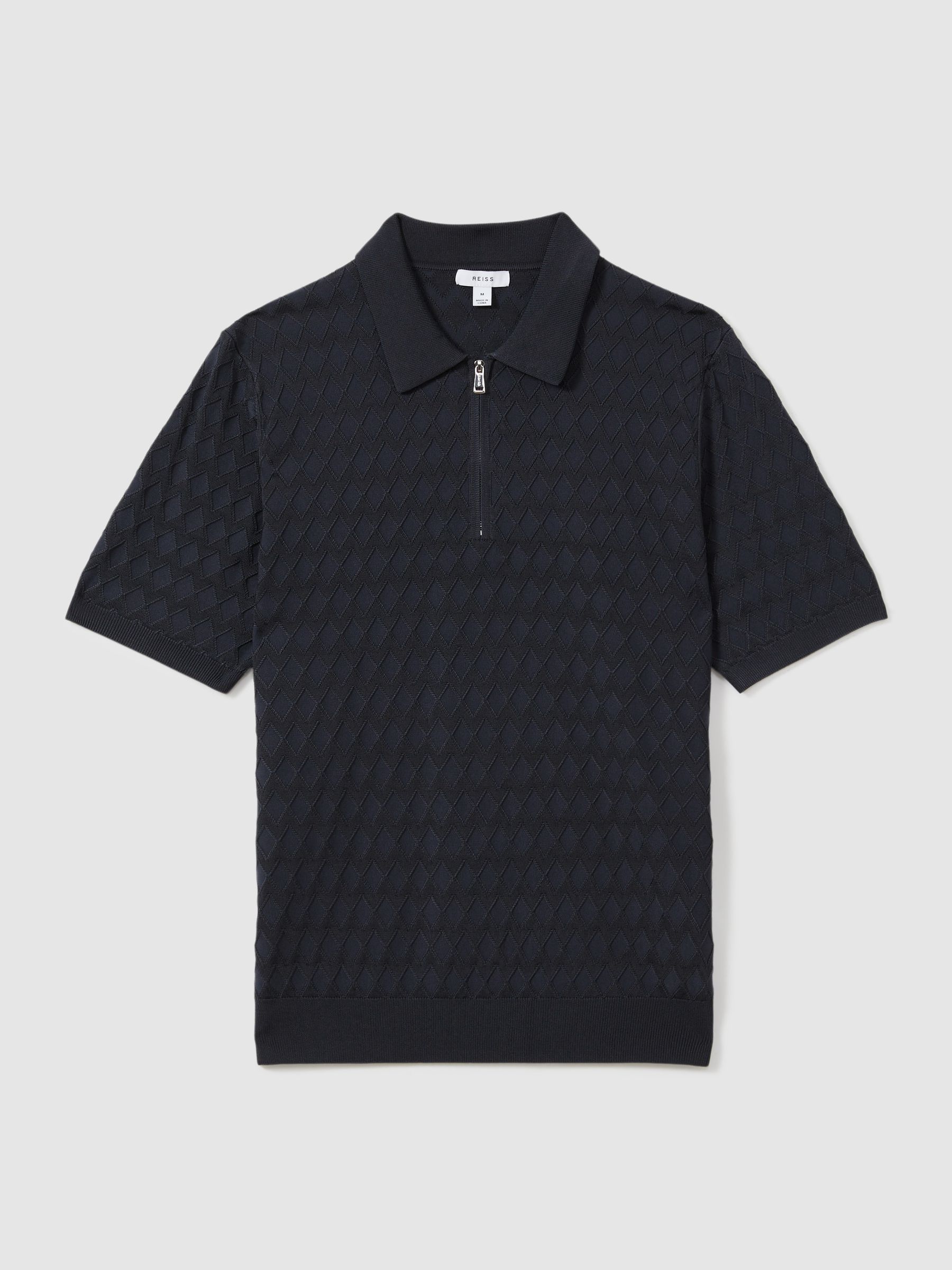Half Zip Knitted Polo Shirt in Navy - Image 2 of 6