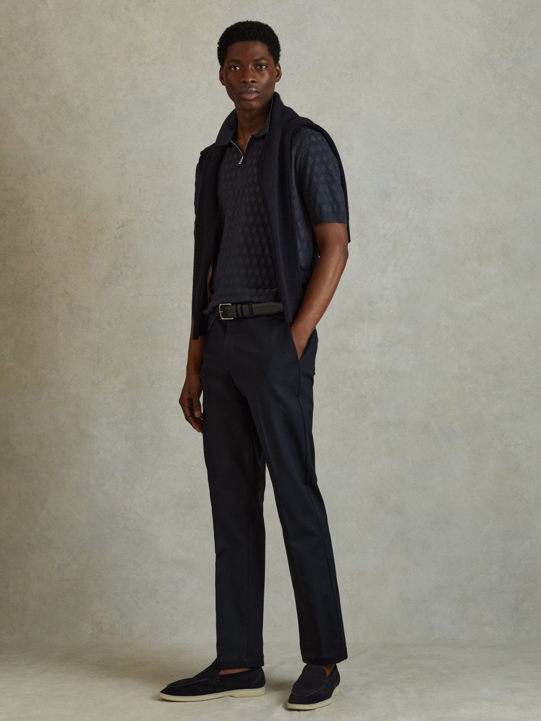 Half Zip Knitted Polo Shirt in Navy - Image 3 of 6