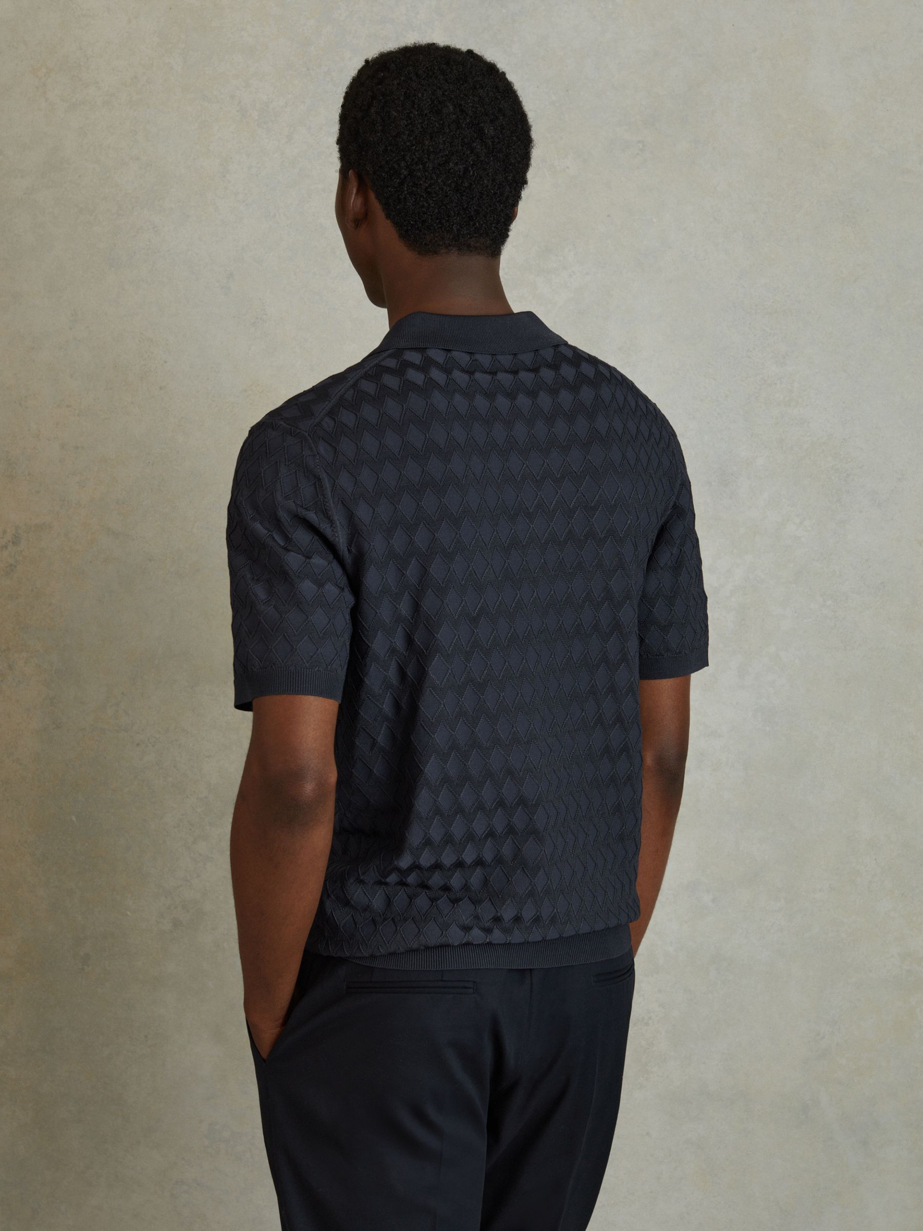 Half Zip Knitted Polo Shirt in Navy - Image 5 of 6