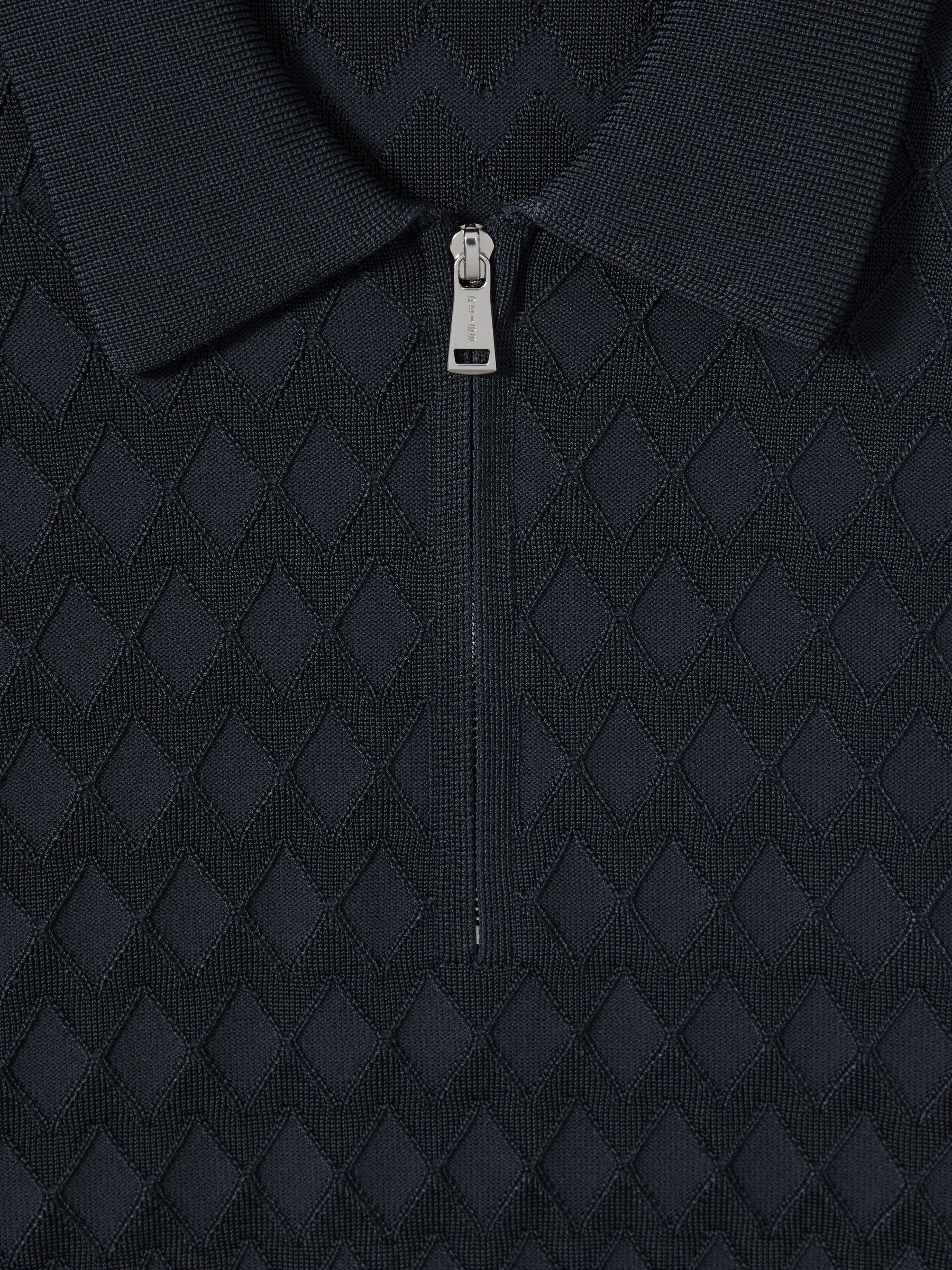 Half Zip Knitted Polo Shirt in Navy - Image 6 of 6