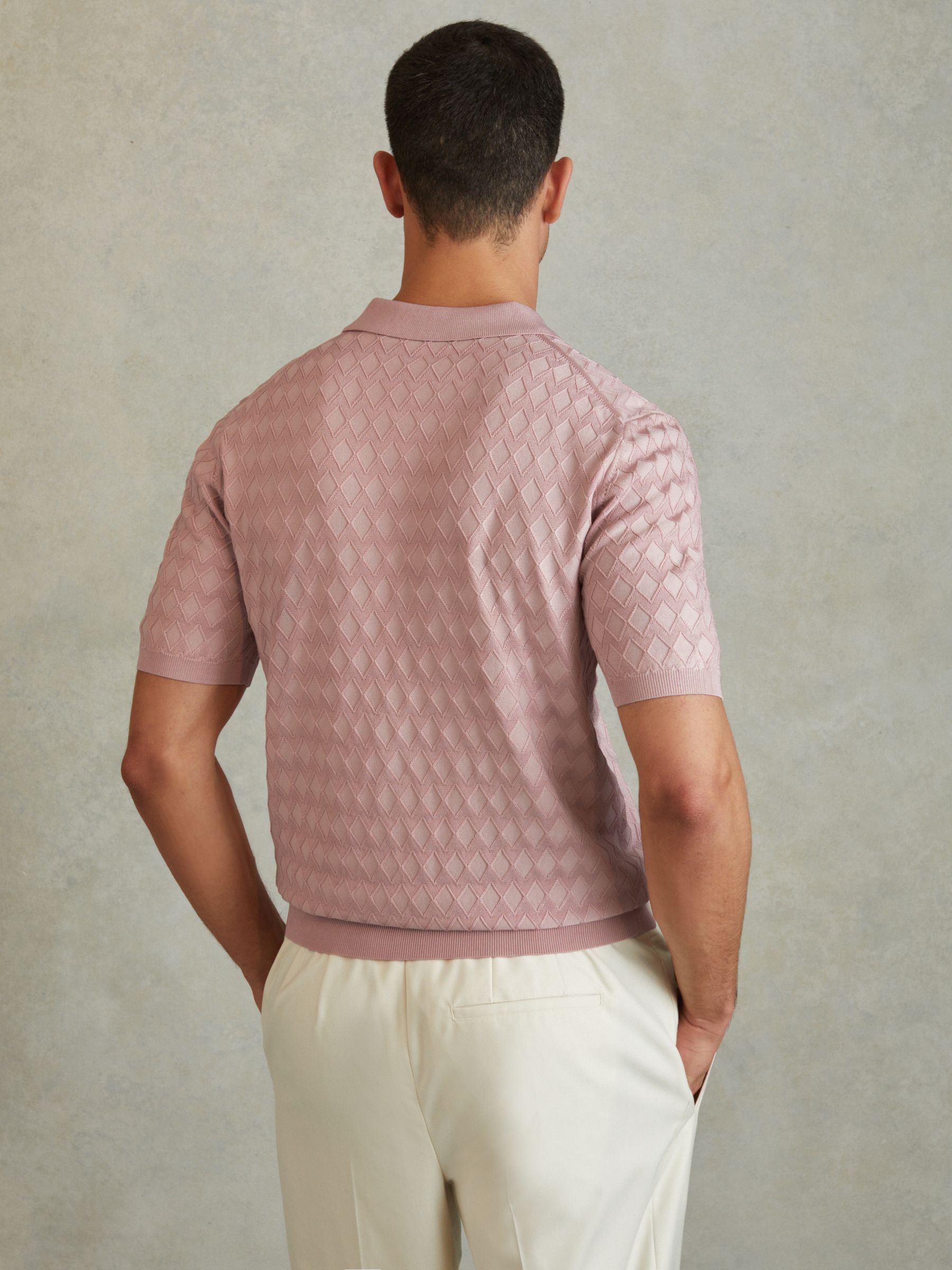Half-Zip Knitted Polo Shirt in Soft Pink - Image 4 of 5