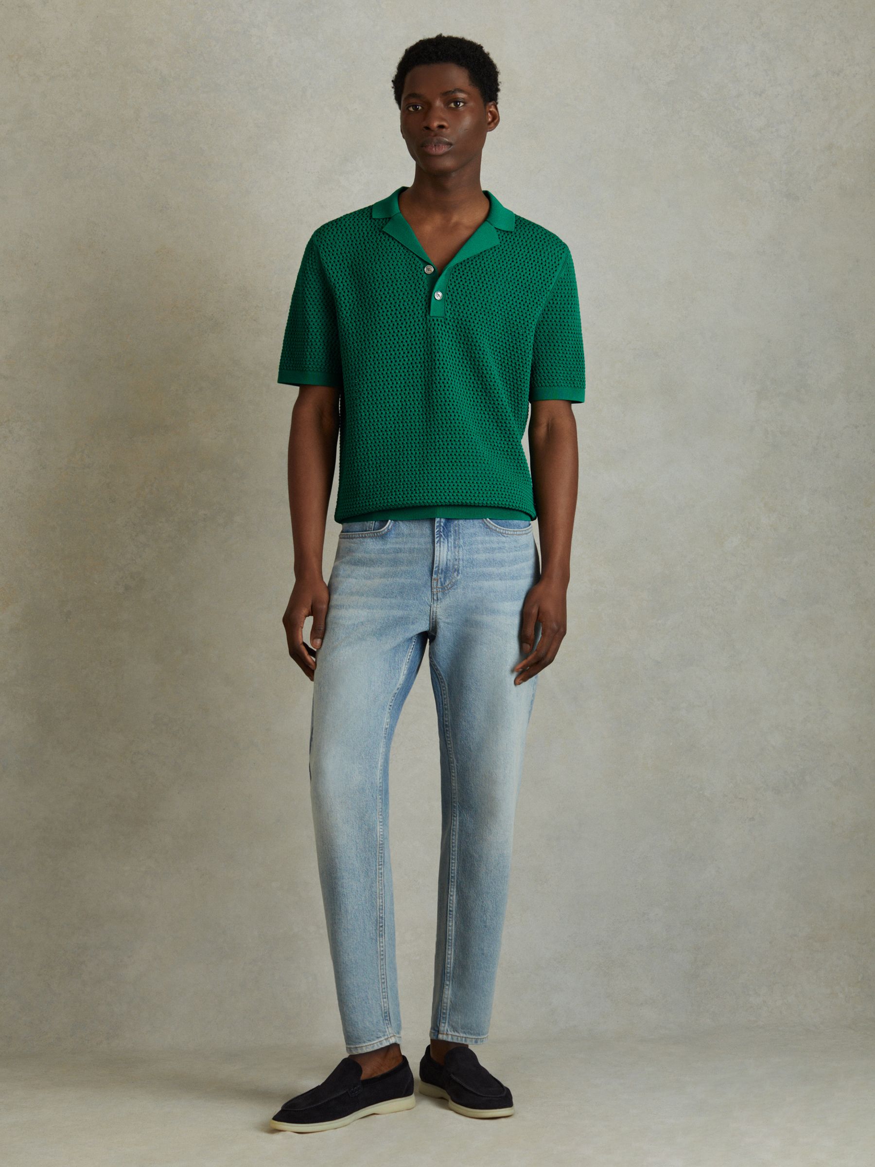 Knitted Cuban Collar Polo Shirt in Bright Green - Image 3 of 5