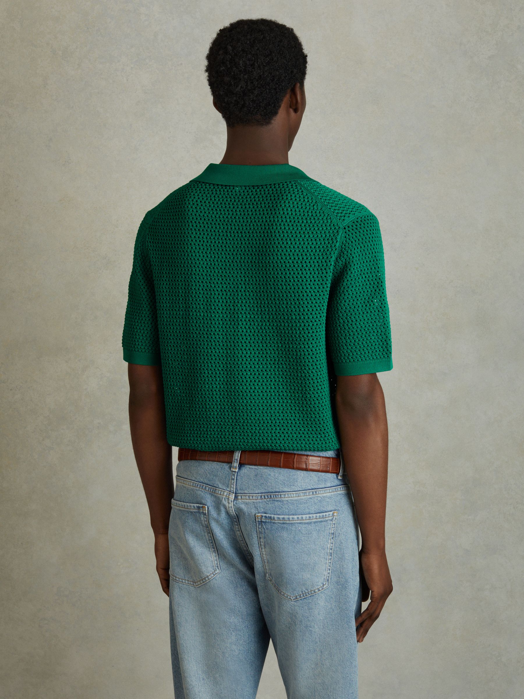 Knitted Cuban Collar Polo Shirt in Bright Green - Image 4 of 5