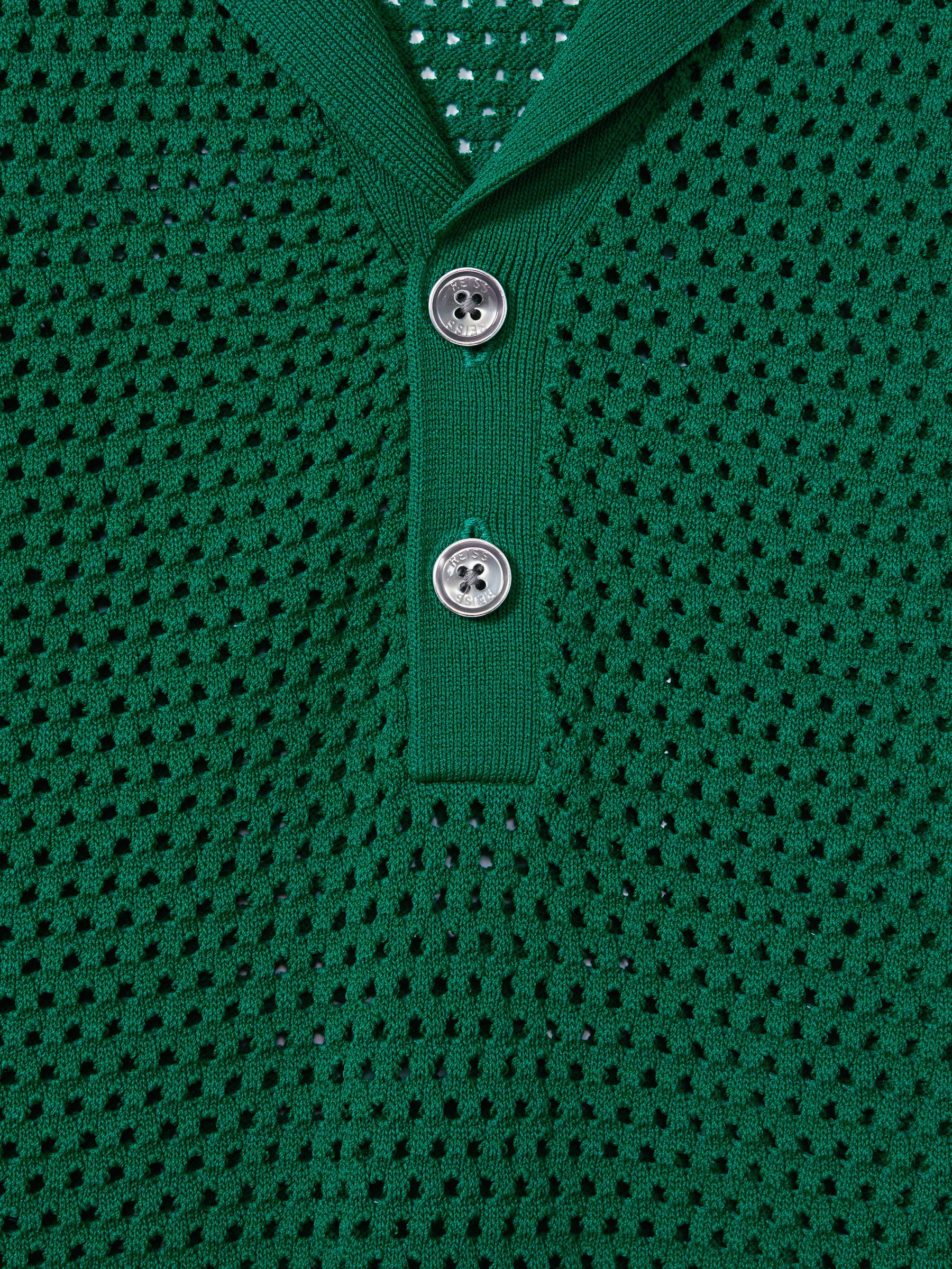 Knitted Cuban Collar Polo Shirt in Bright Green - Image 5 of 5