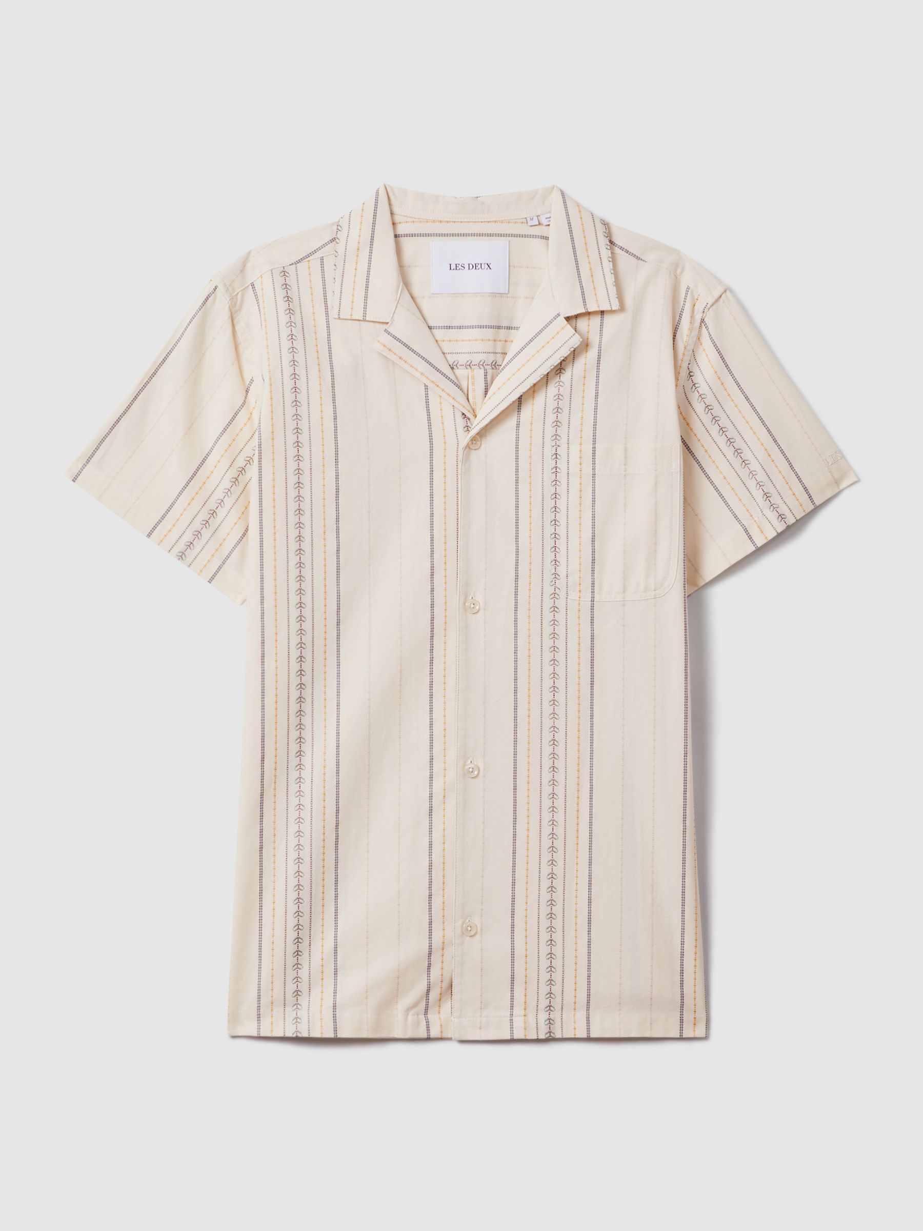 Les Deux Cotton Embroidered Cuban Collar Shirt in Ivory - Image 2 of 6