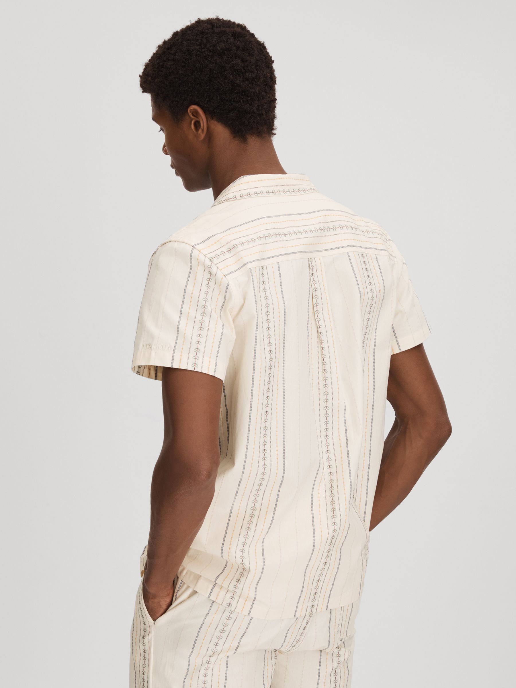 Les Deux Cotton Embroidered Cuban Collar Shirt in Ivory - Image 5 of 6