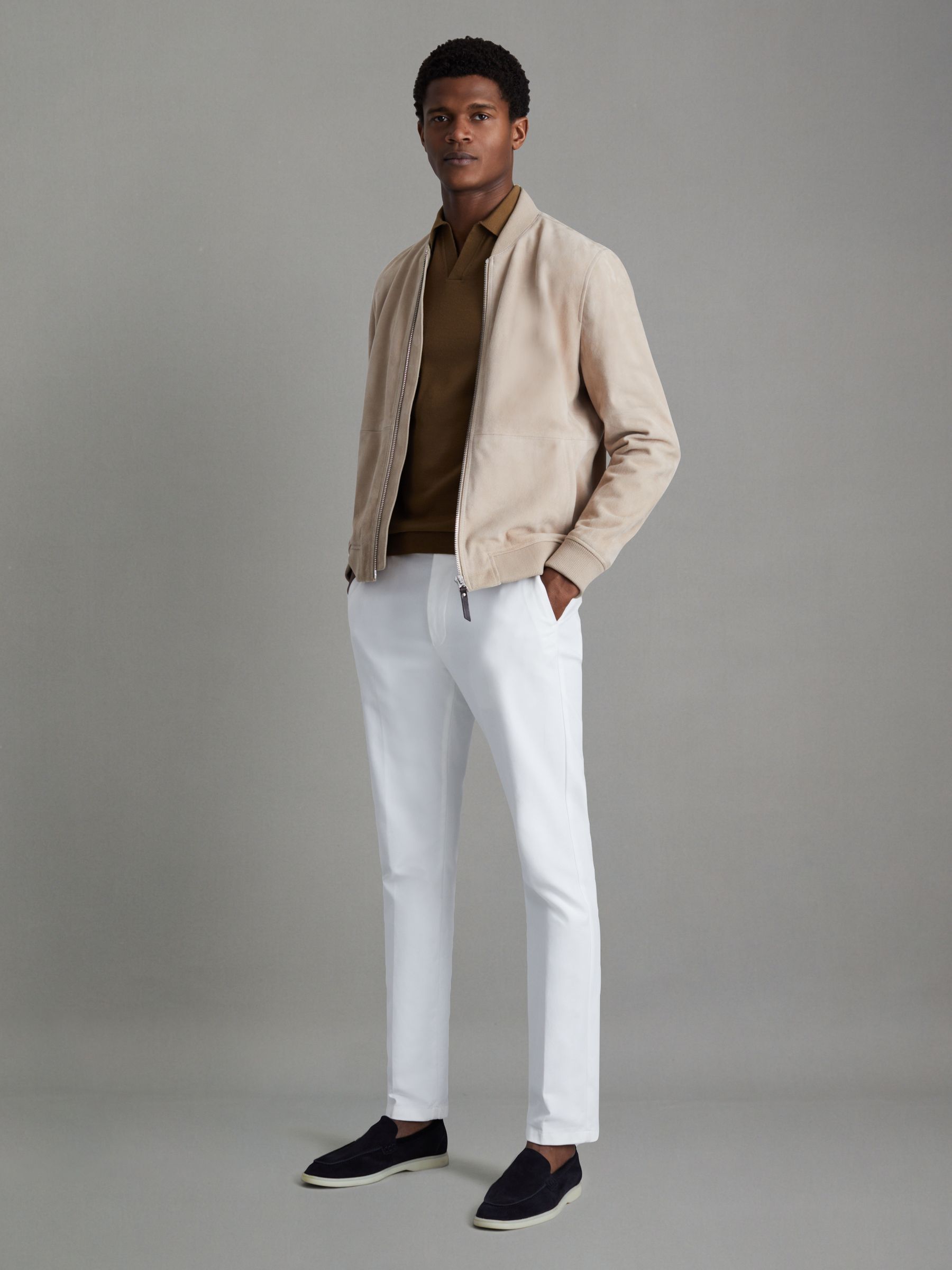 Merino Wool Open Collar Polo Shirt in Tobacco Brown - Image 5 of 6