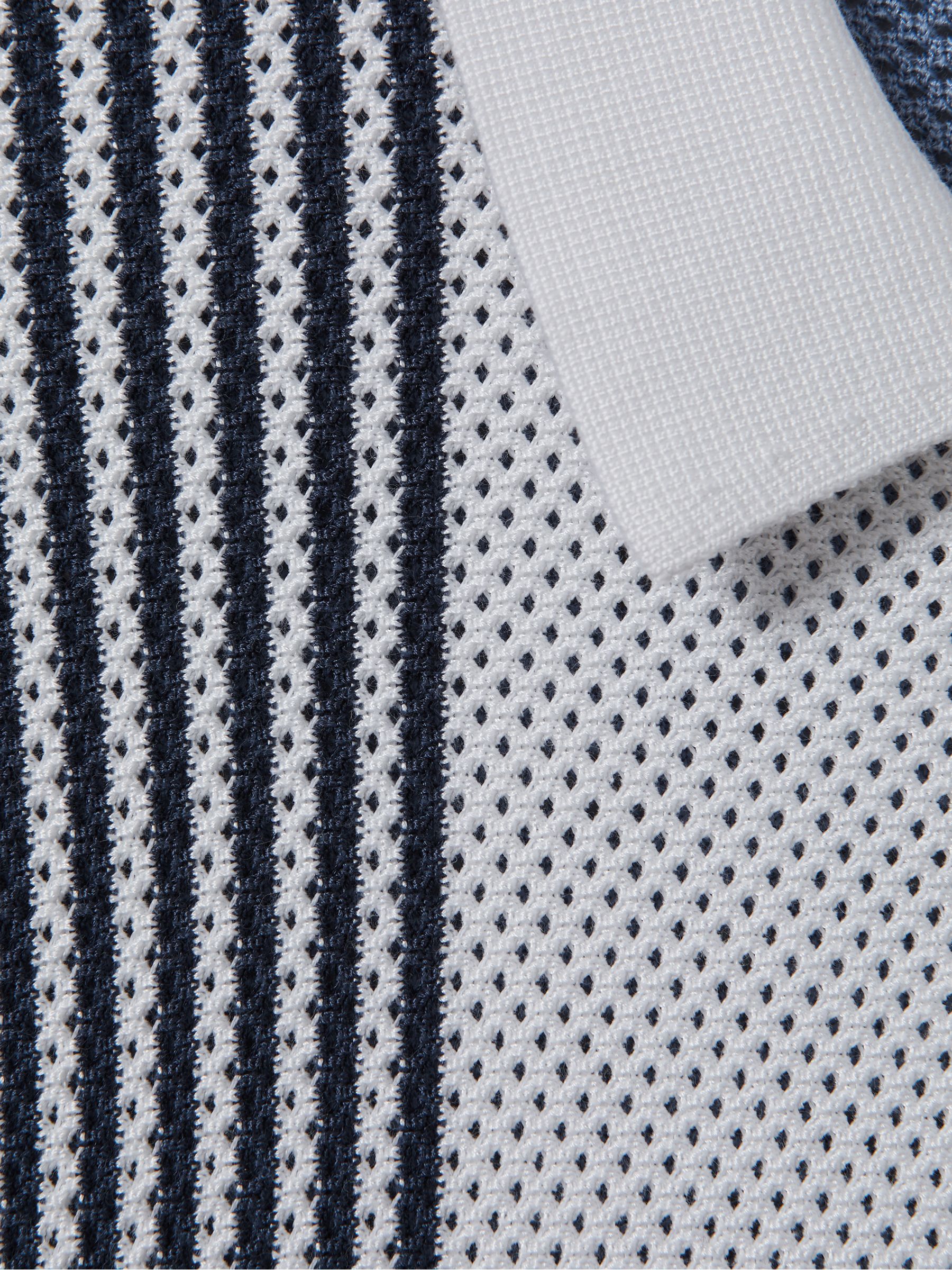 Open-Stitch Half-Zip Polo Shirt in Blue/White - Image 4 of 4