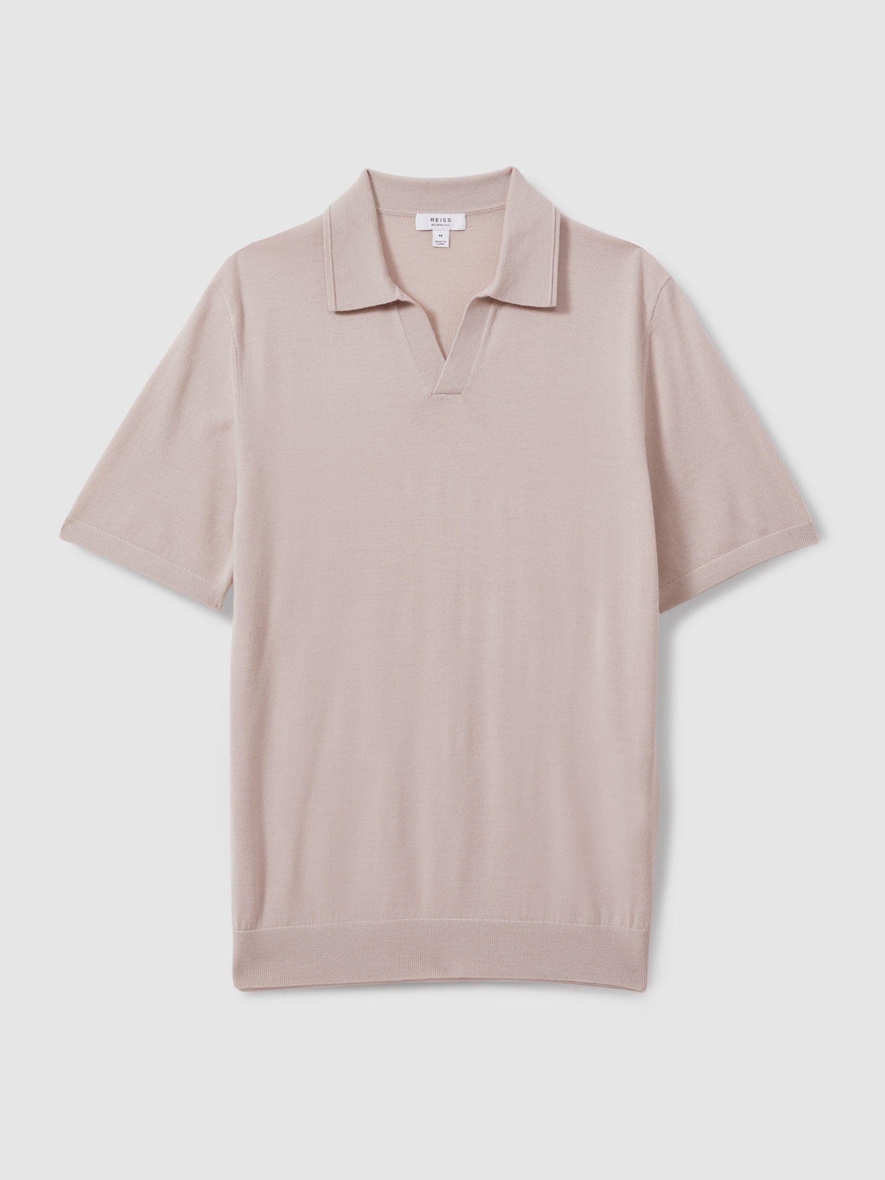Merino Wool Open Collar Polo Shirt in Washed Stone - Image 2 of 5