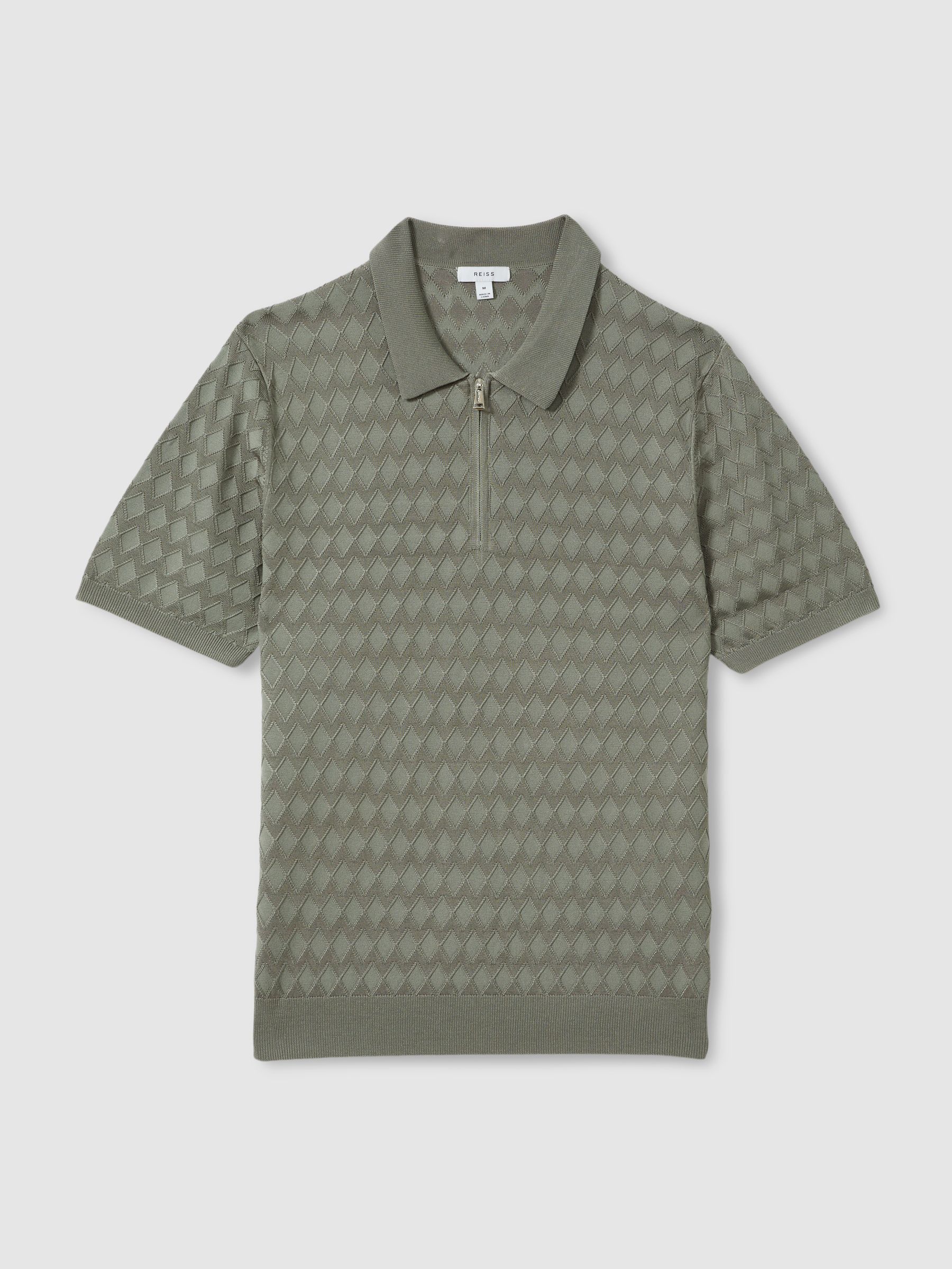 Half Zip Knitted Polo Shirt in Sage - Image 2 of 5