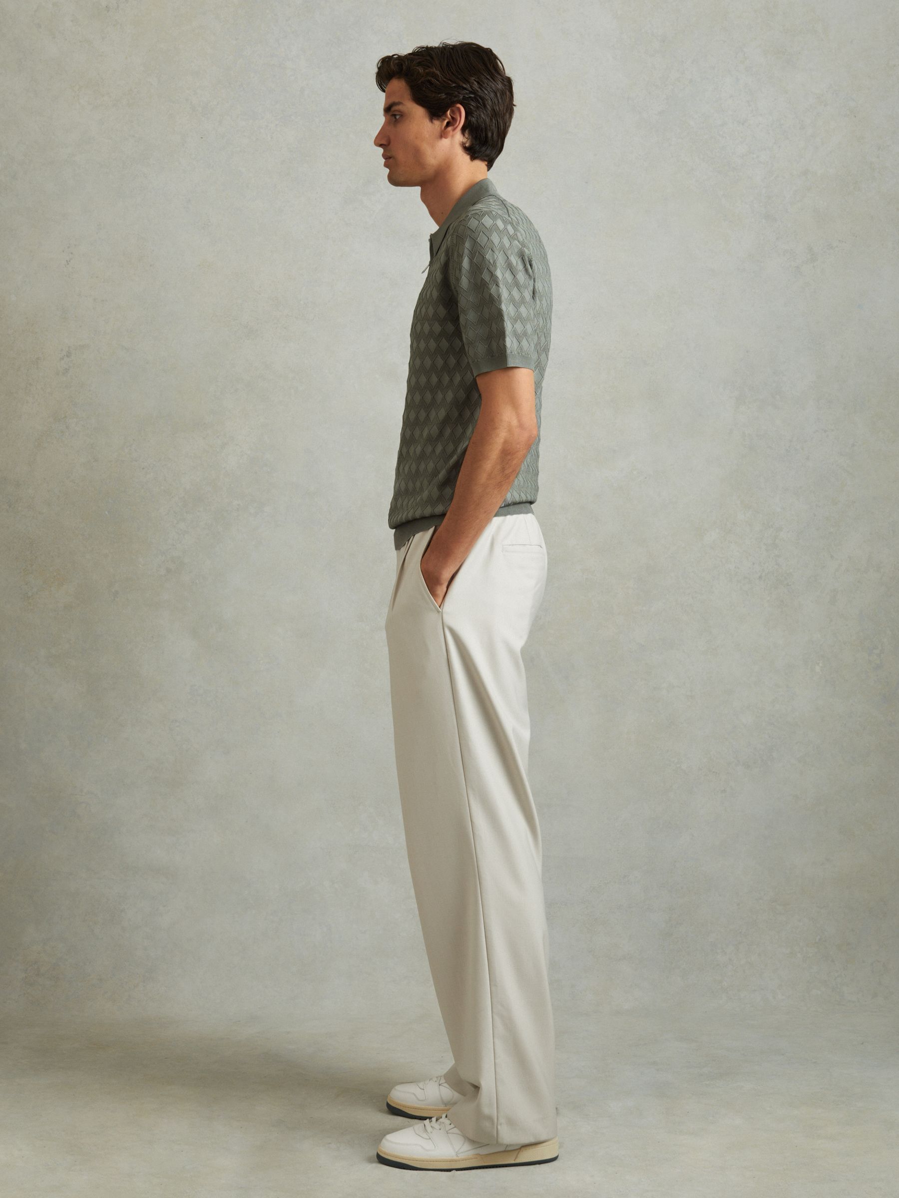 Half Zip Knitted Polo Shirt in Sage - Image 3 of 5