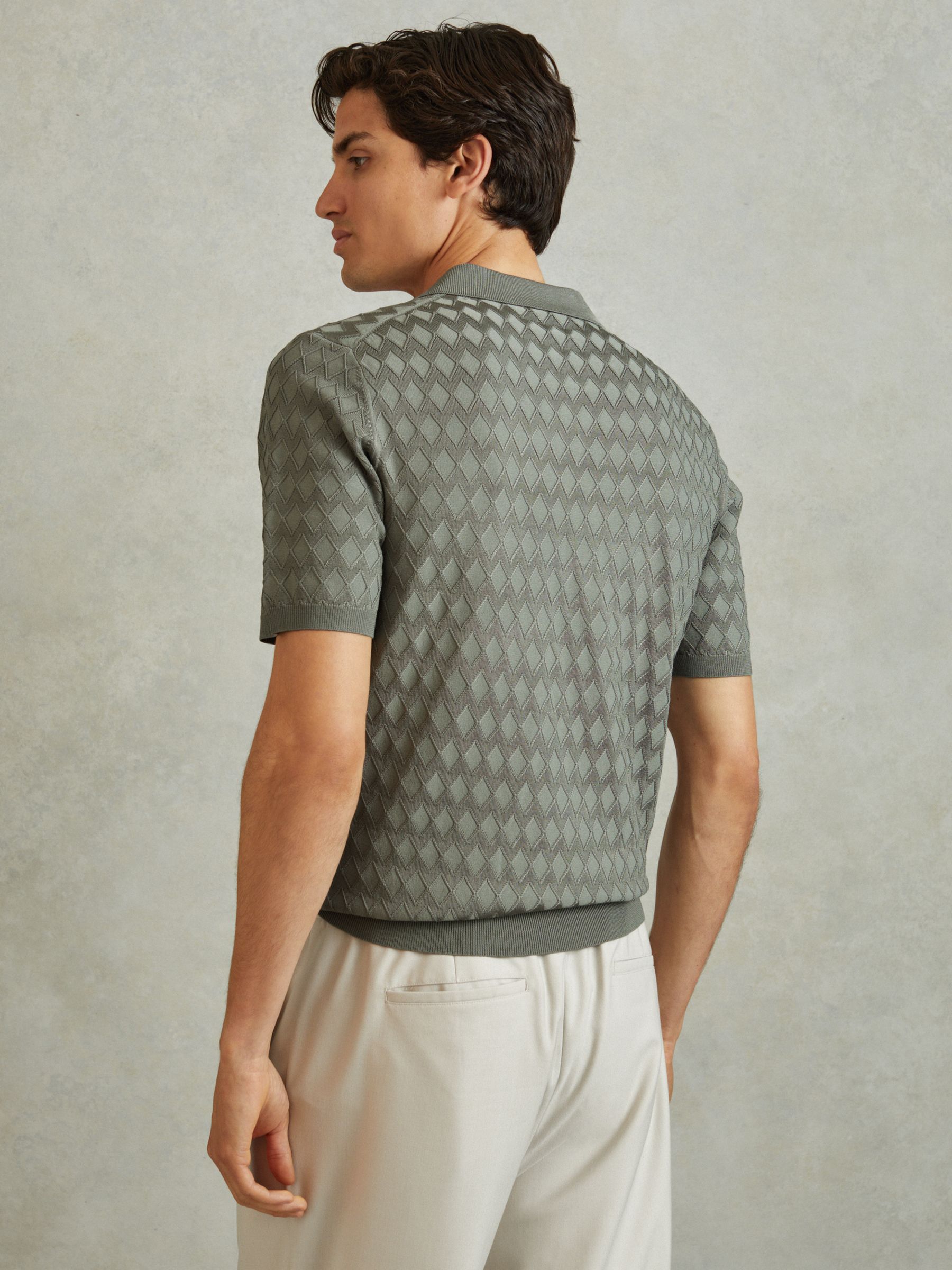 Half Zip Knitted Polo Shirt in Sage - Image 4 of 5