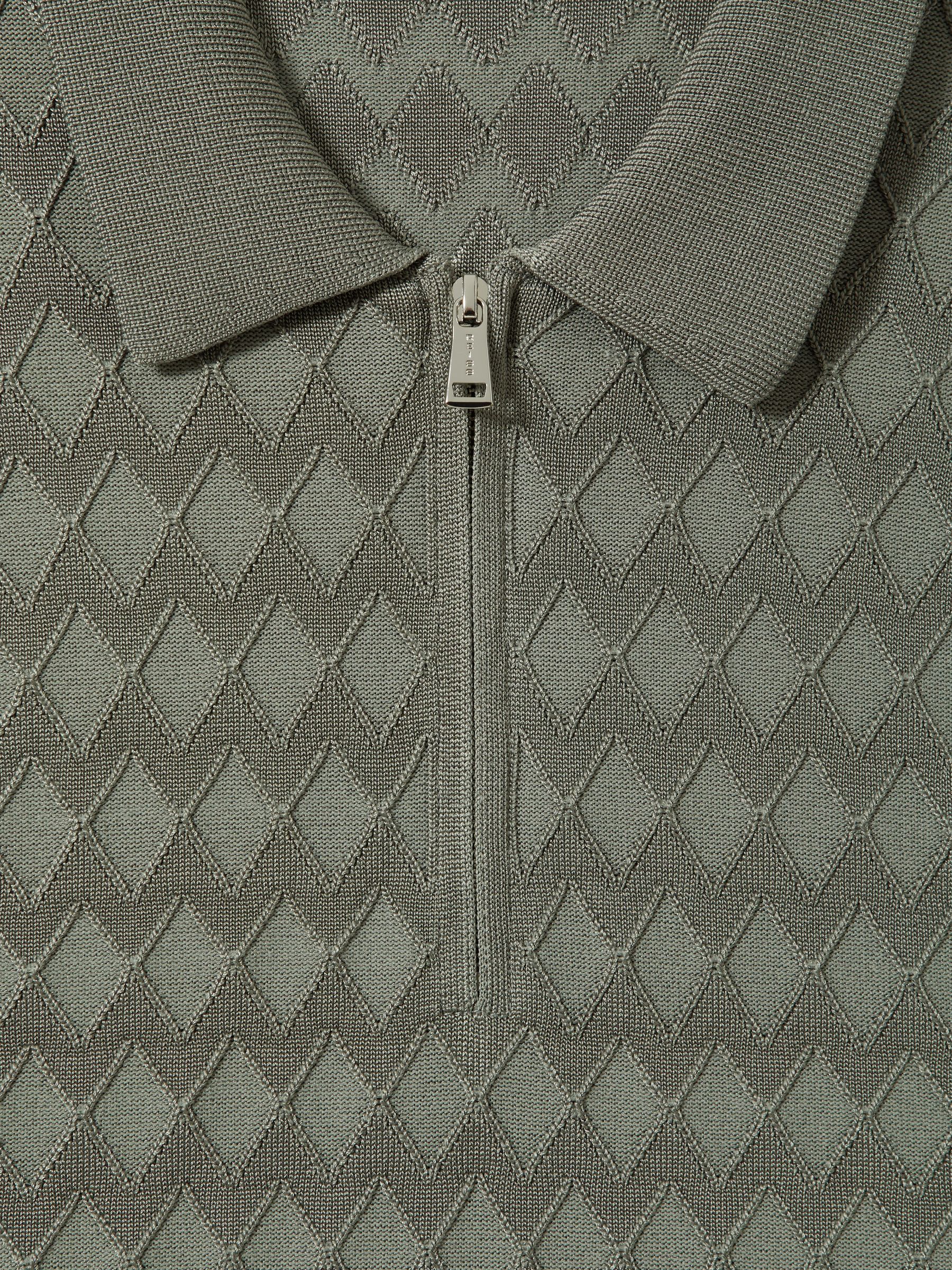 Half Zip Knitted Polo Shirt in Sage - Image 5 of 5