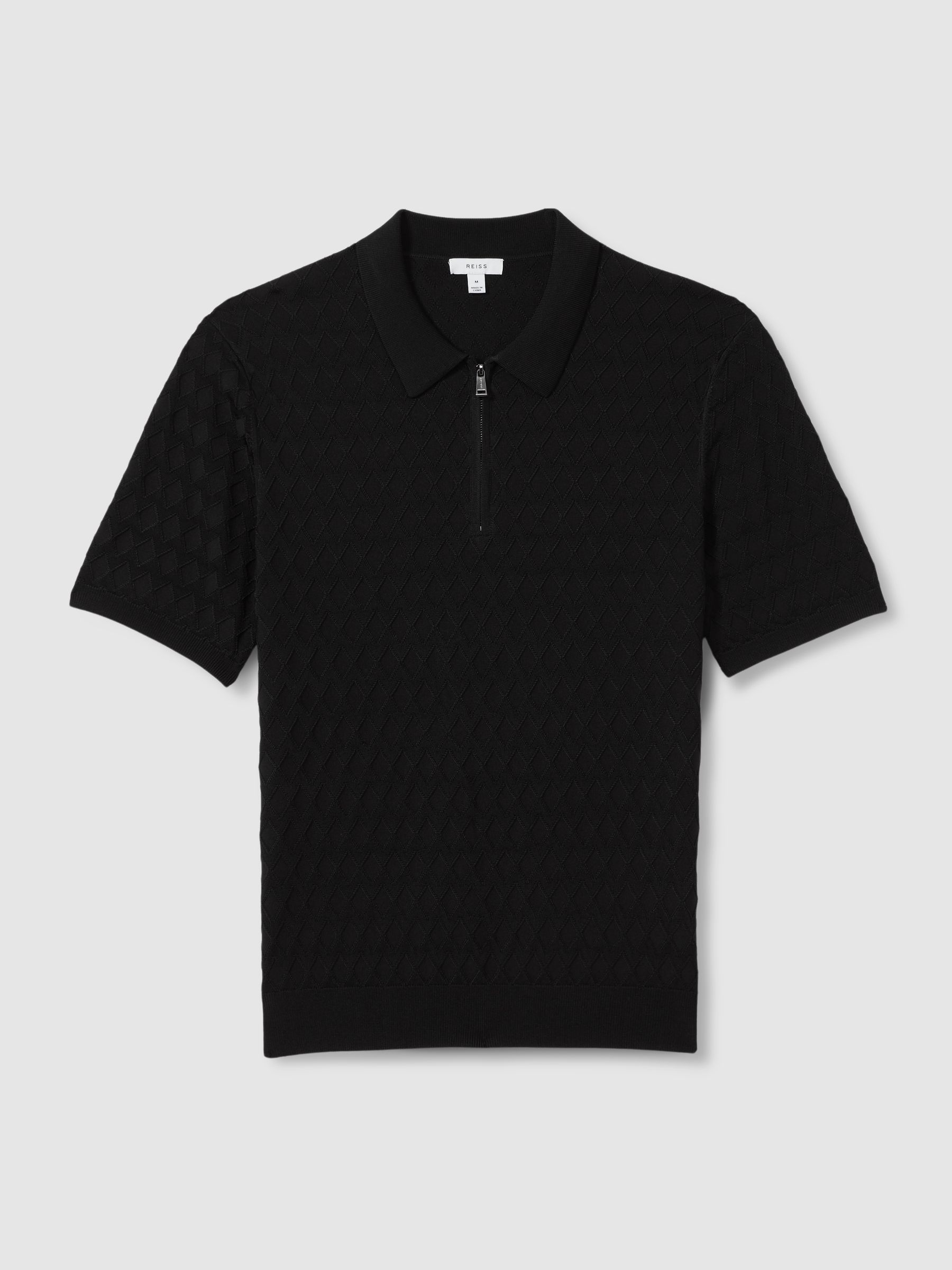Reiss Half-Zip Knitted Polo Shirt in Black - REISS