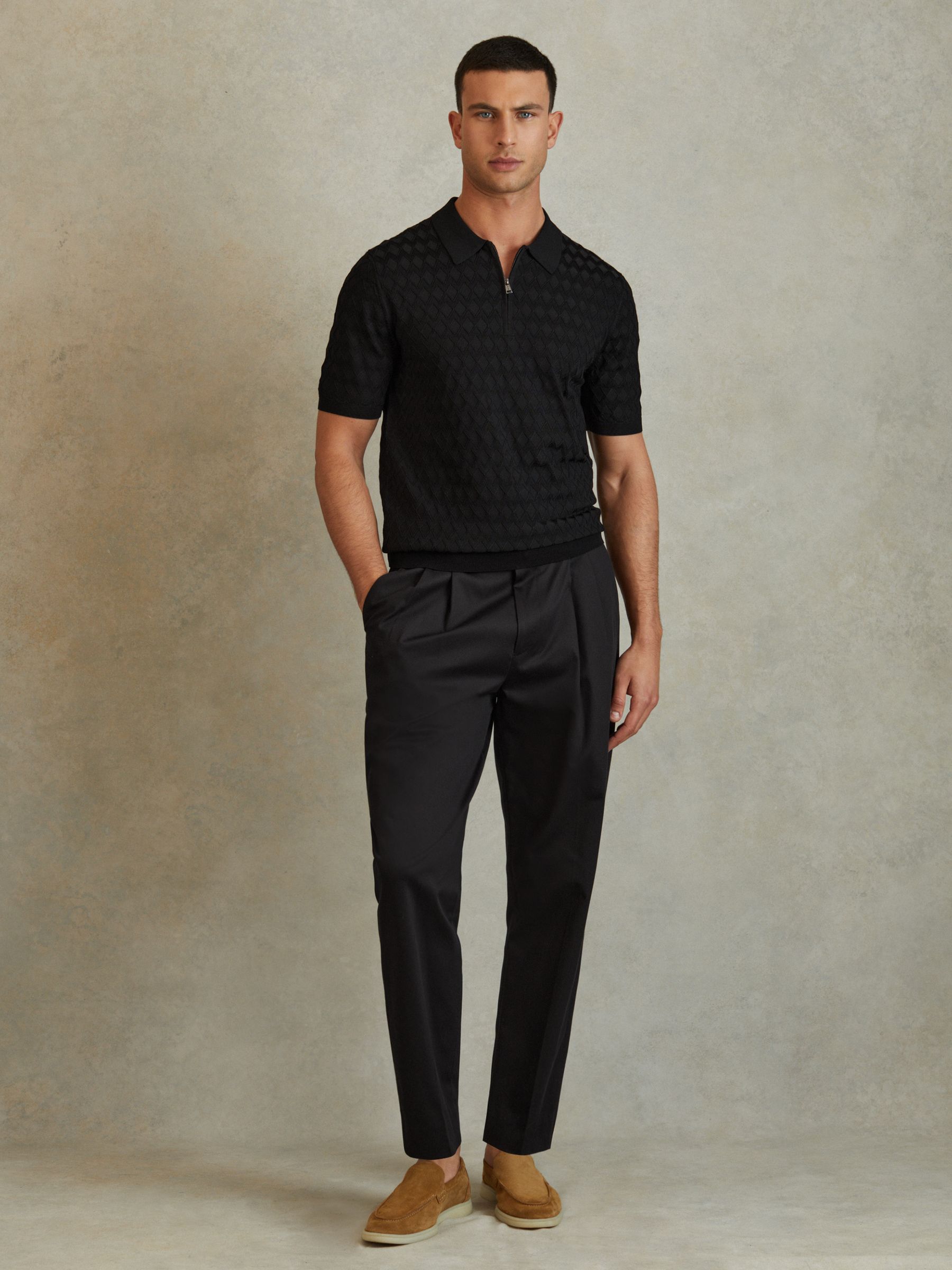 Half-Zip Knitted Polo Shirt in Black - Image 3 of 5
