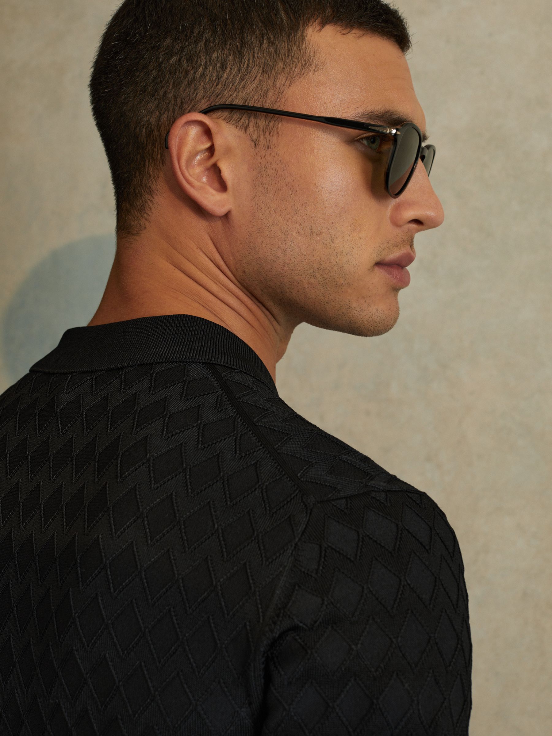 Half-Zip Knitted Polo Shirt in Black - Image 4 of 5