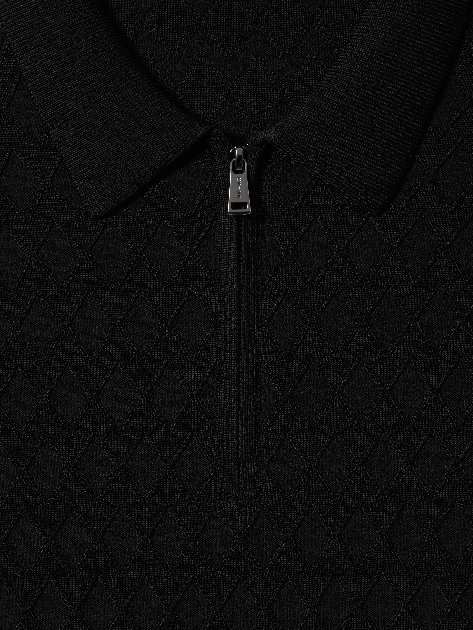 Half-Zip Knitted Polo Shirt in Black - Image 5 of 5