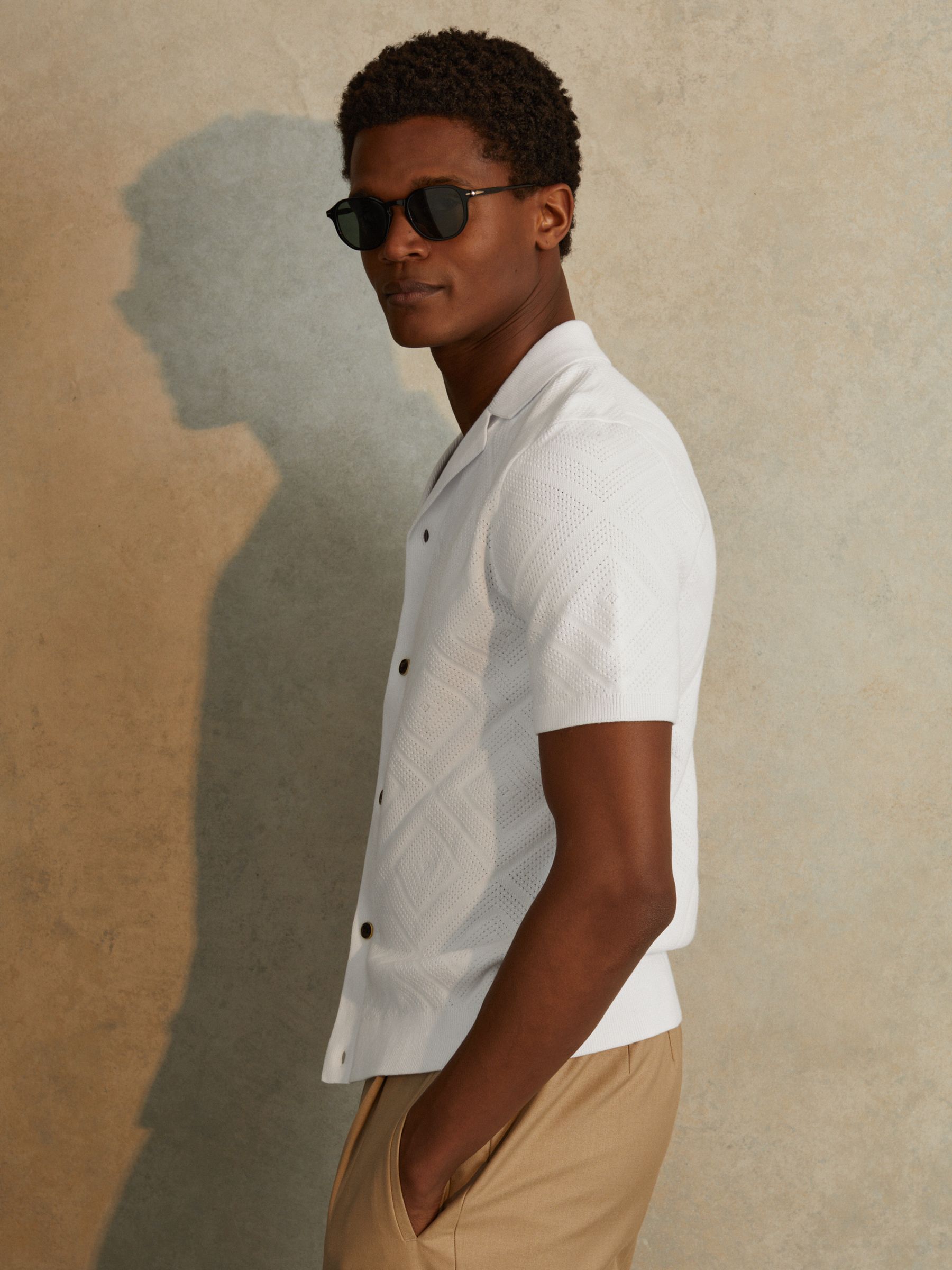 Cuban Collar 100% Cotton Shirt in White - Image 1 of 6