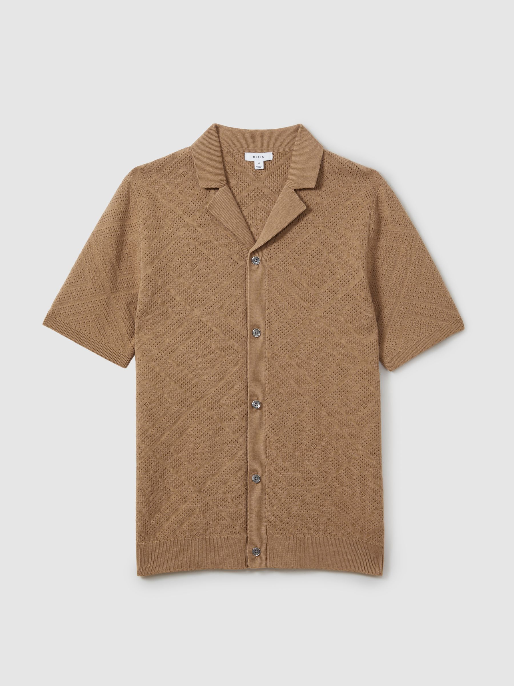 Cotton Cuban Collar Shirt in Camel - Image 2 of 6