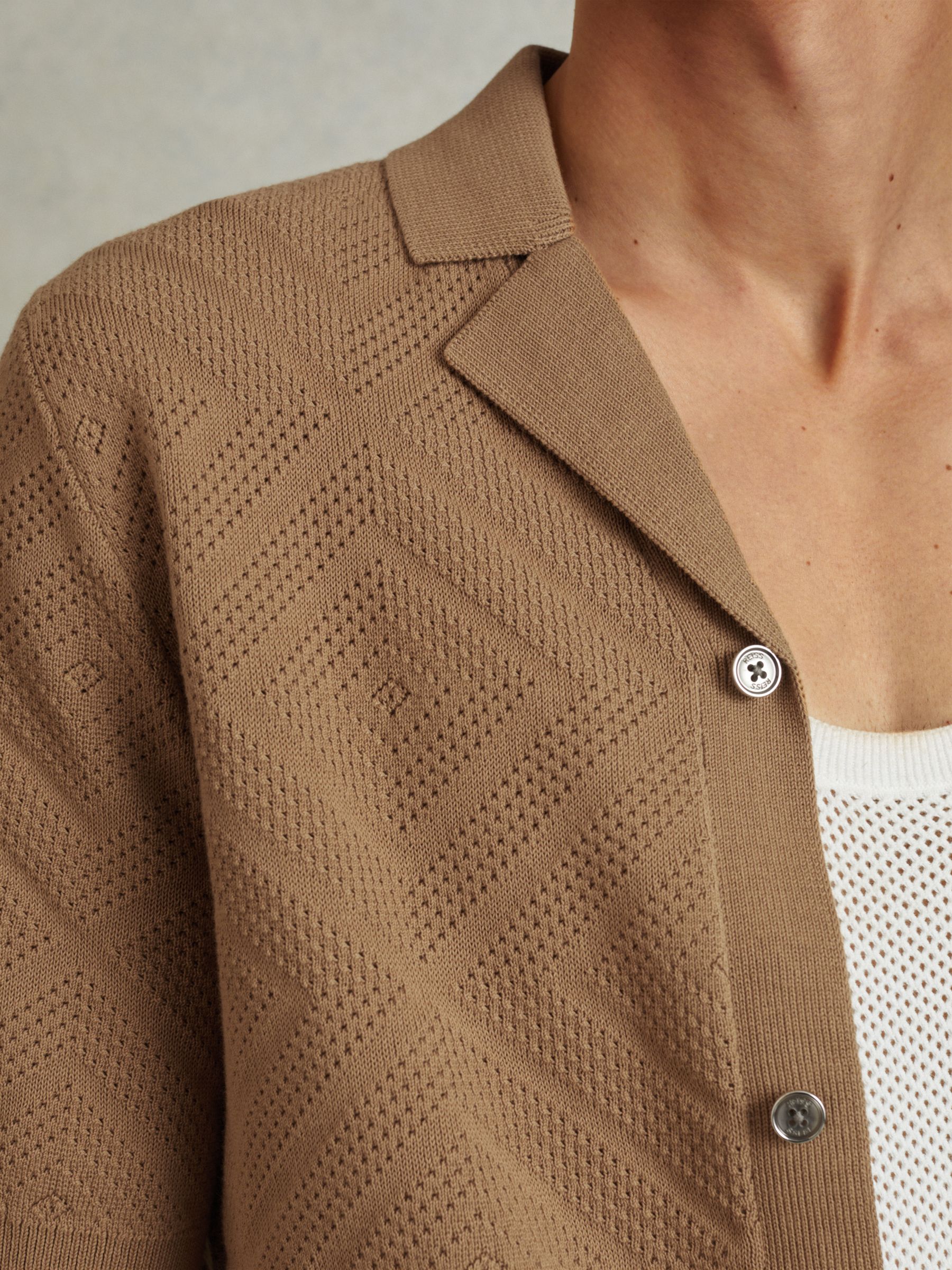 Cotton Cuban Collar Shirt in Camel - Image 4 of 6