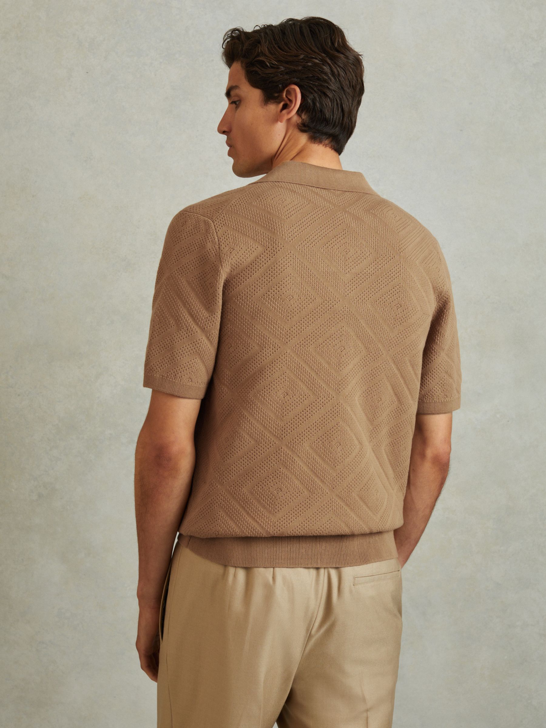 Cotton Cuban Collar Shirt in Camel - Image 5 of 6