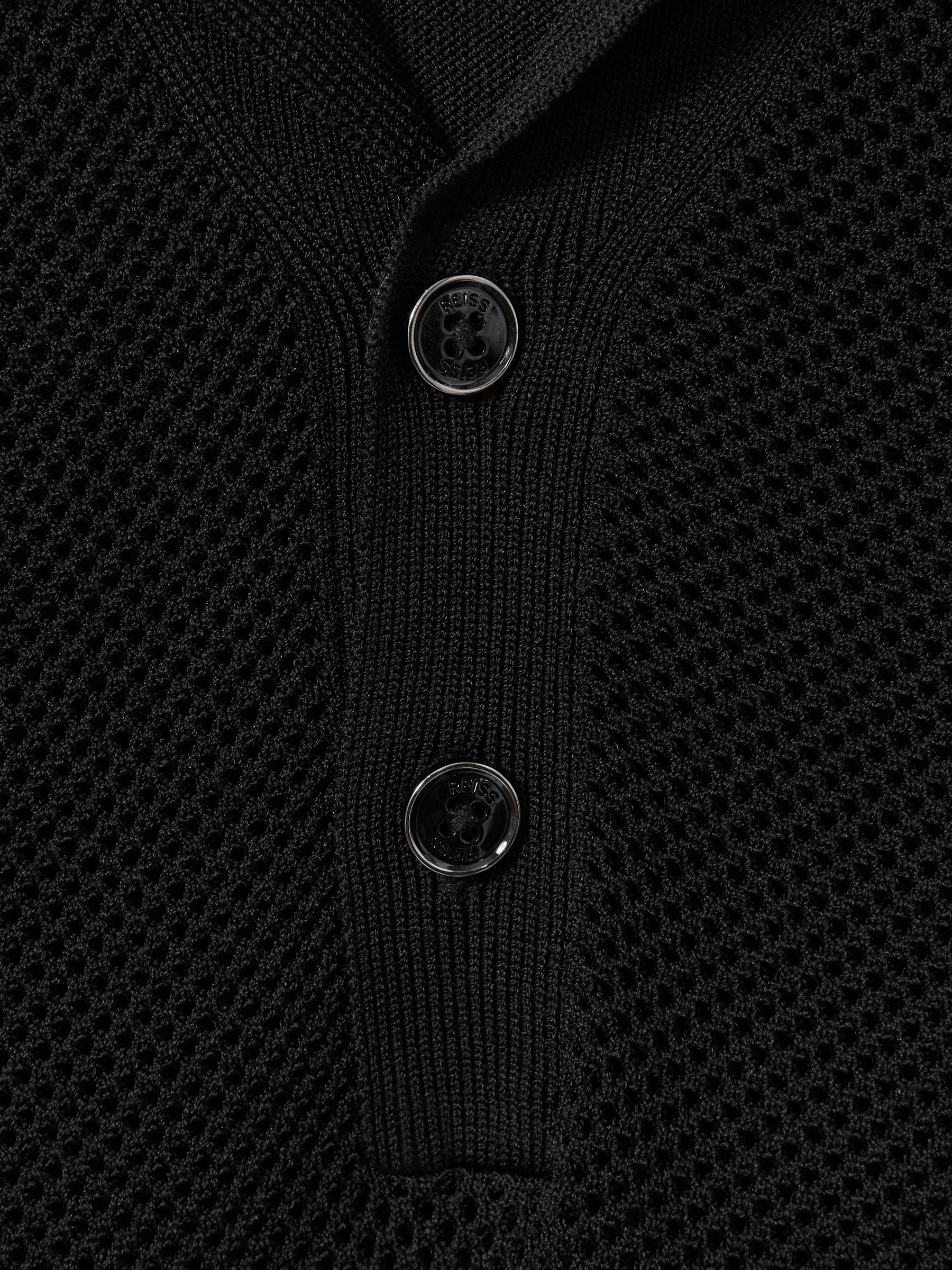 Open-Stitch Cuban-Collar Polo Shirt in Black - Image 5 of 5